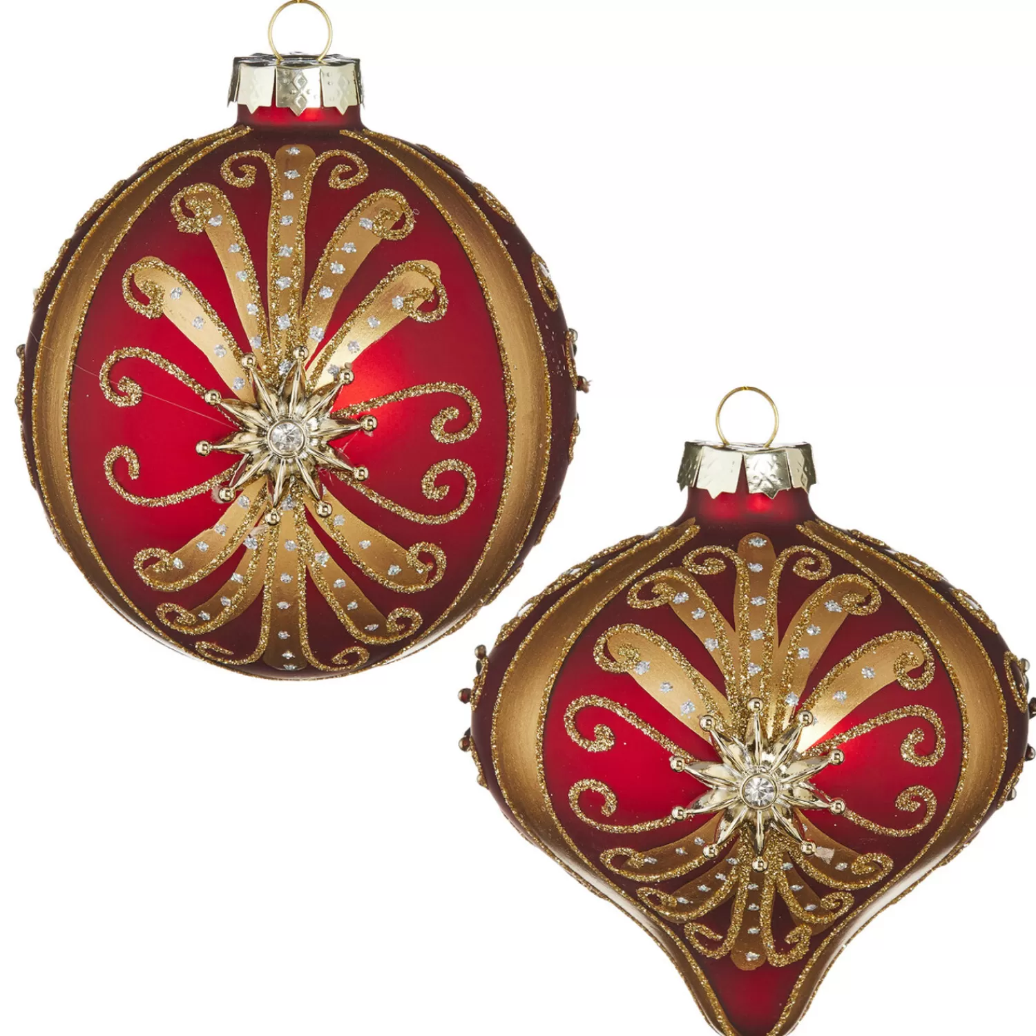 The Jolly Christmas Shop Bon Noel | Glass Ornaments | Raz 4" Red And Gold Jeweled Glass Christmas Ornament 4112511