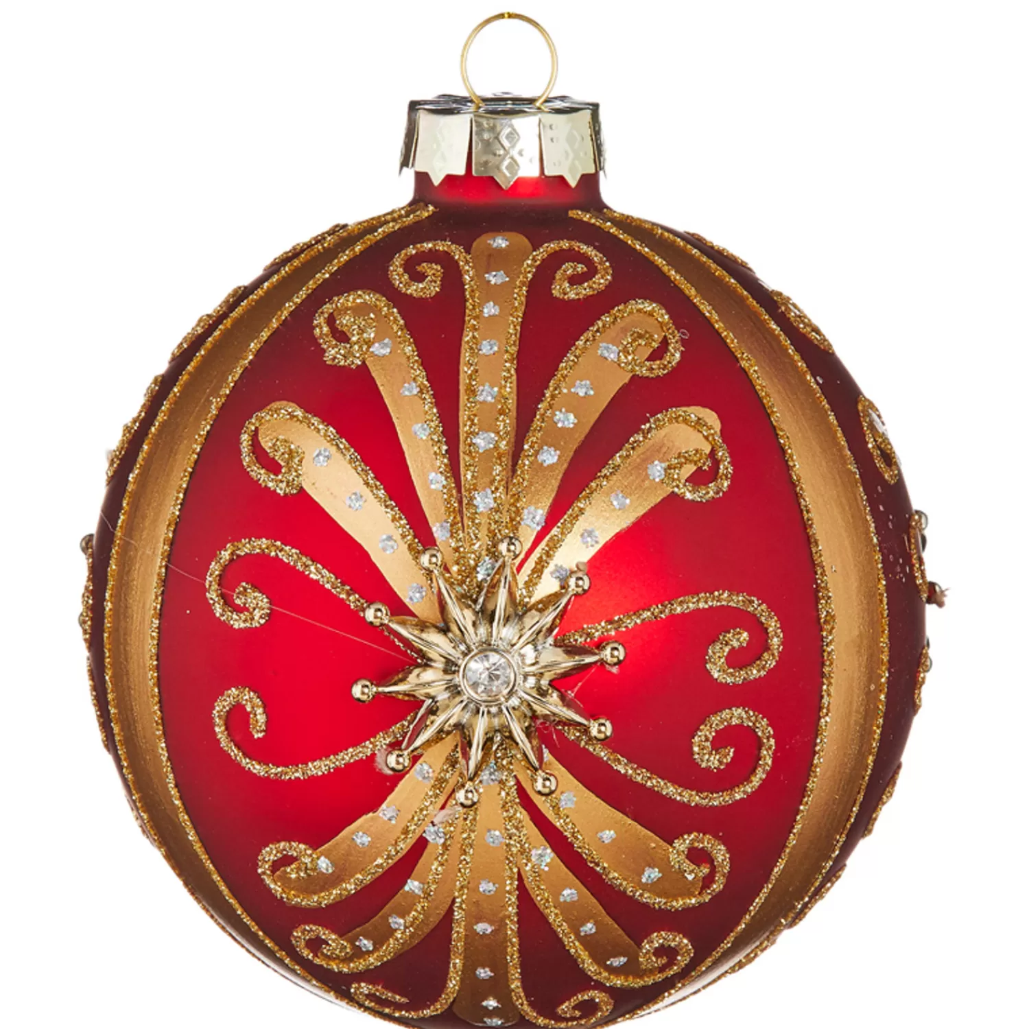 The Jolly Christmas Shop Bon Noel | Glass Ornaments | Raz 4" Red And Gold Jeweled Glass Christmas Ornament 4112511