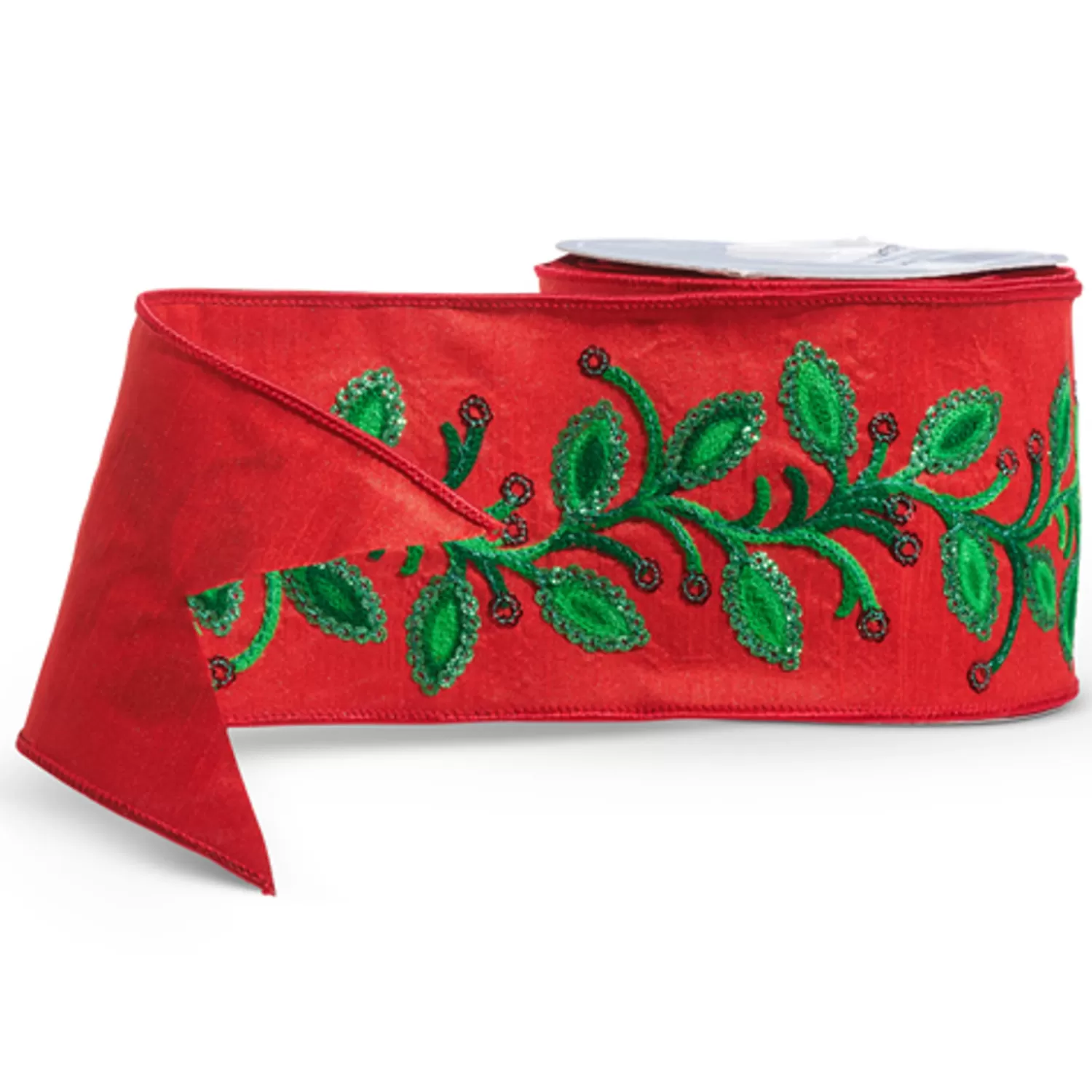 The Jolly Christmas Shop Christmas Traditions | Traditional Christmas Decorations | Raz 4" Red Floral With Sequins Embellishment Wired Christmas Ribbon R4471770