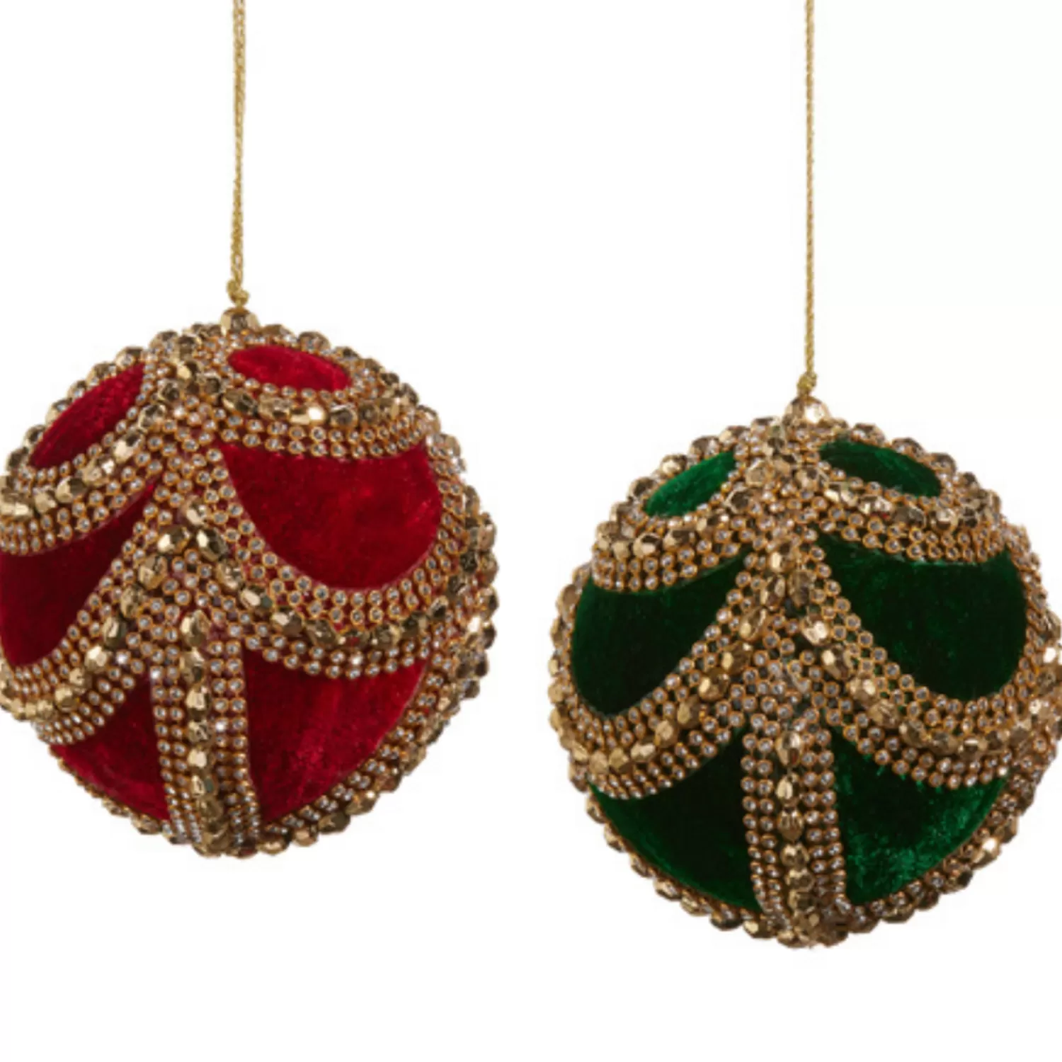 The Jolly Christmas Shop Christmas Traditions | Shatterproof | Raz 4" Red Or Green Velvet Jeweled Ball Christmas Ornament