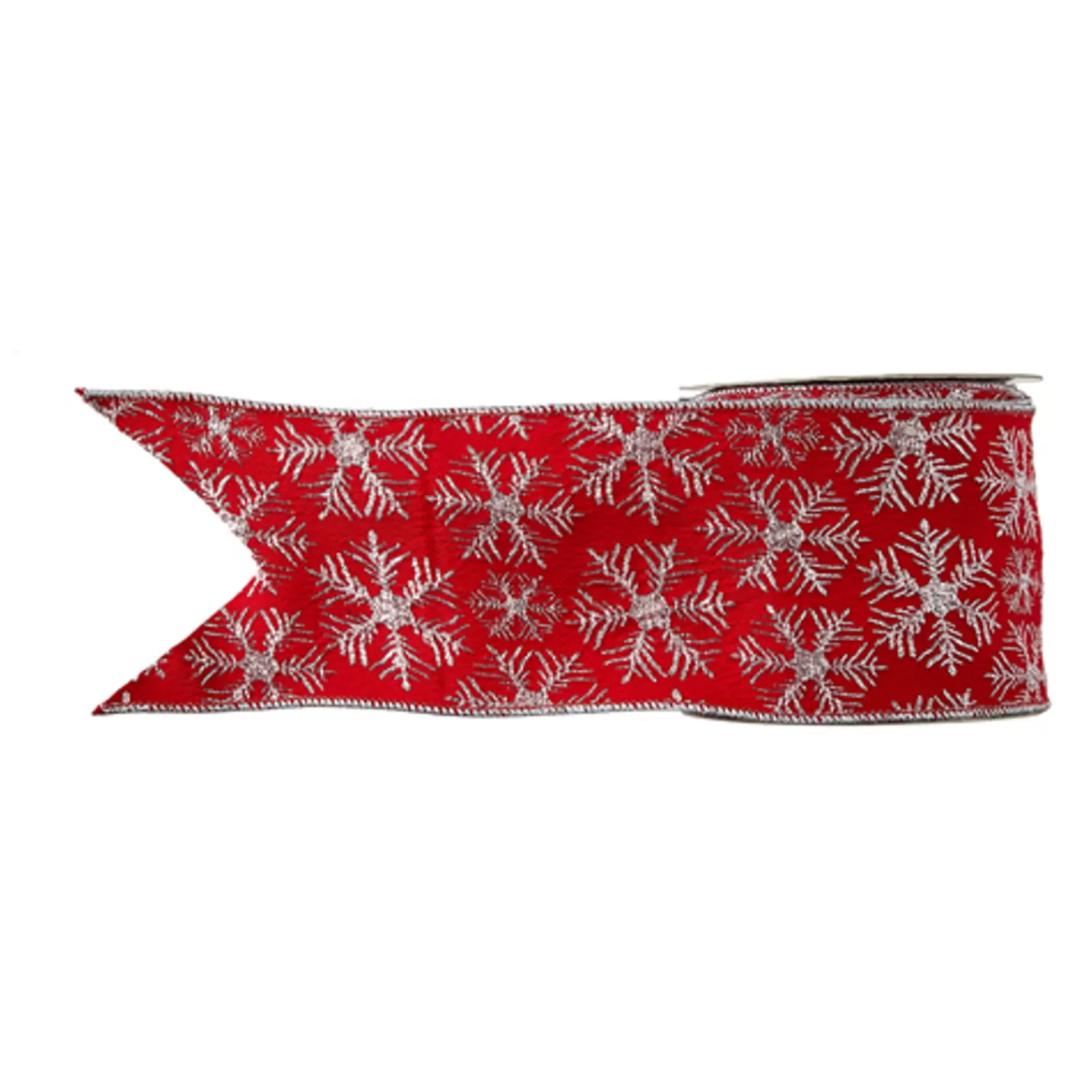 The Jolly Christmas Shop Tinsel Town | Snow Christmas Decorations | Raz 4" Red Snowflake Wired Christmas Ribbon R4127756