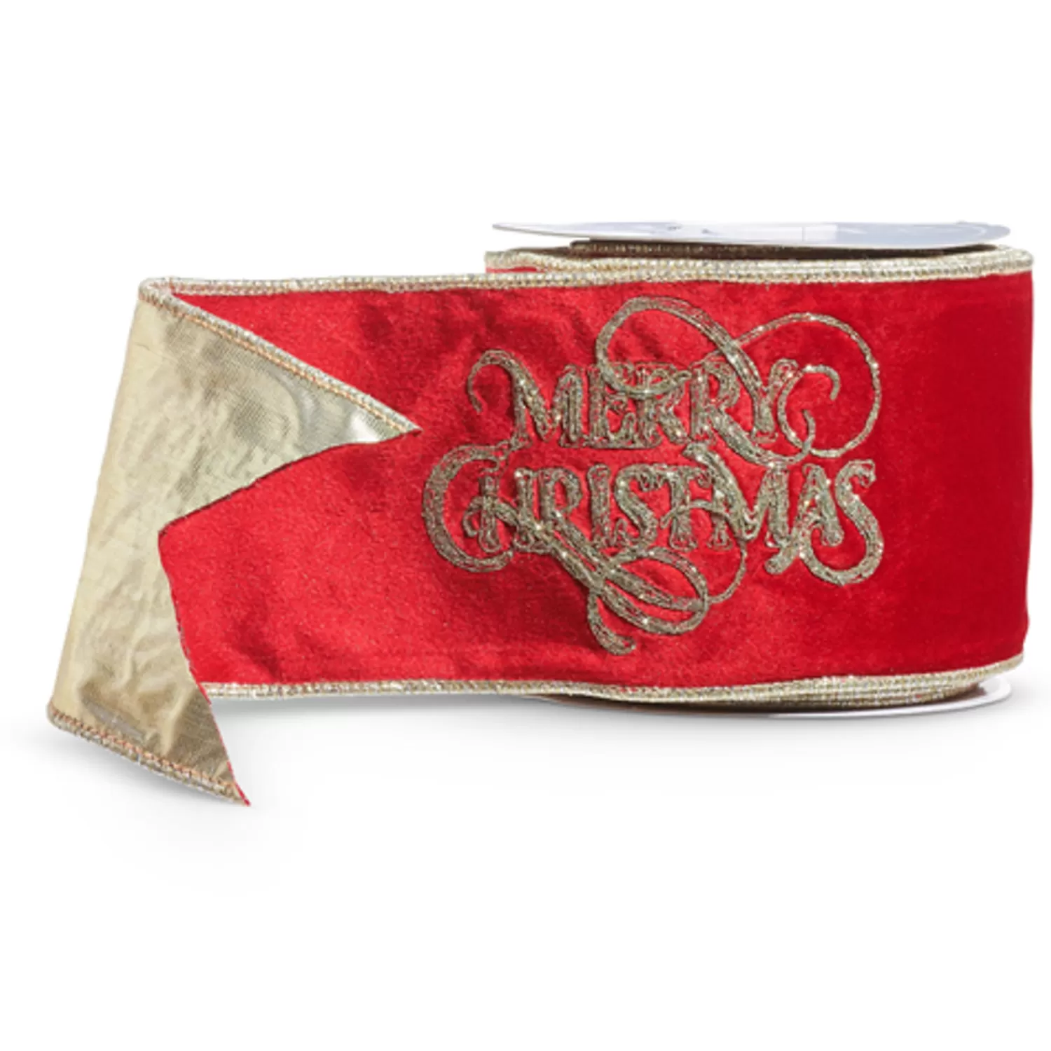 The Jolly Christmas Shop Christmas Traditions | Ribbon | Raz 4" Red Velvet Merry Christmas Embroidered Wired Christmas Ribbon R4471766