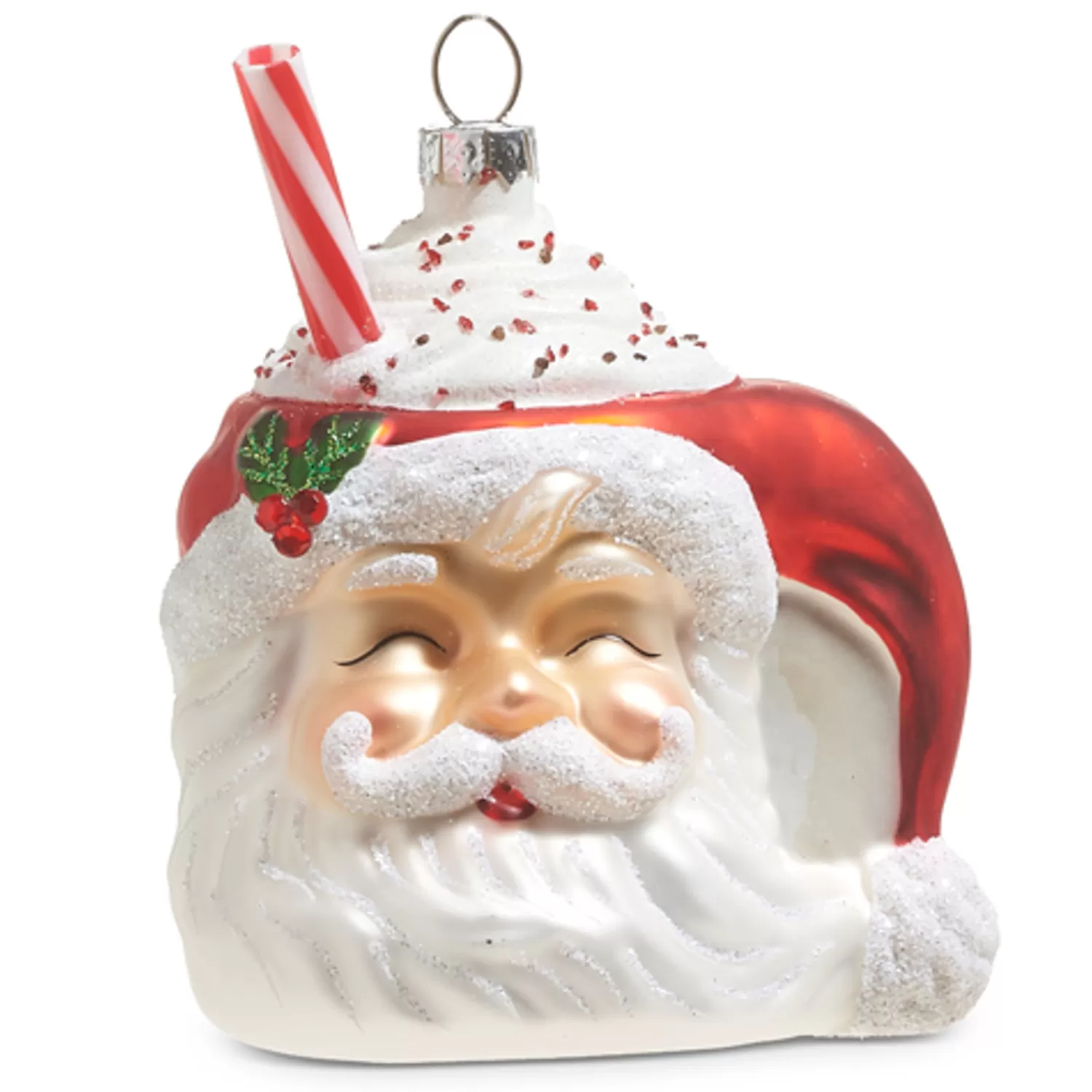 The Jolly Christmas Shop Jingle And Cocoa | Gingerbread | Raz 4" Santa Mug With Whipped Cream Glass Christmas Ornament 4320882
