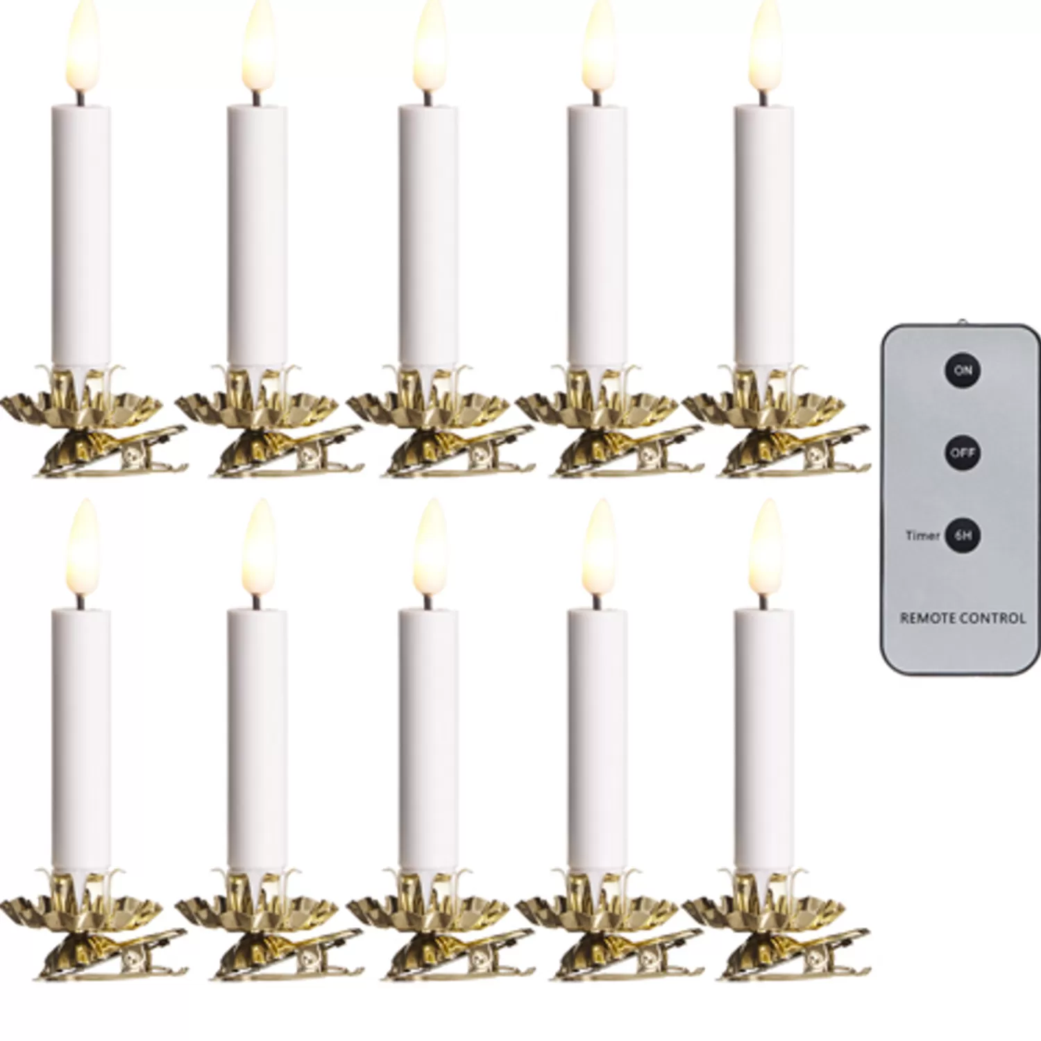 The Jolly Christmas Shop Candles | Christmas Tree Lights | Raz 4" Set Of 10 Clip-On Lighted Christmas Tree Candles With Remote 4324036