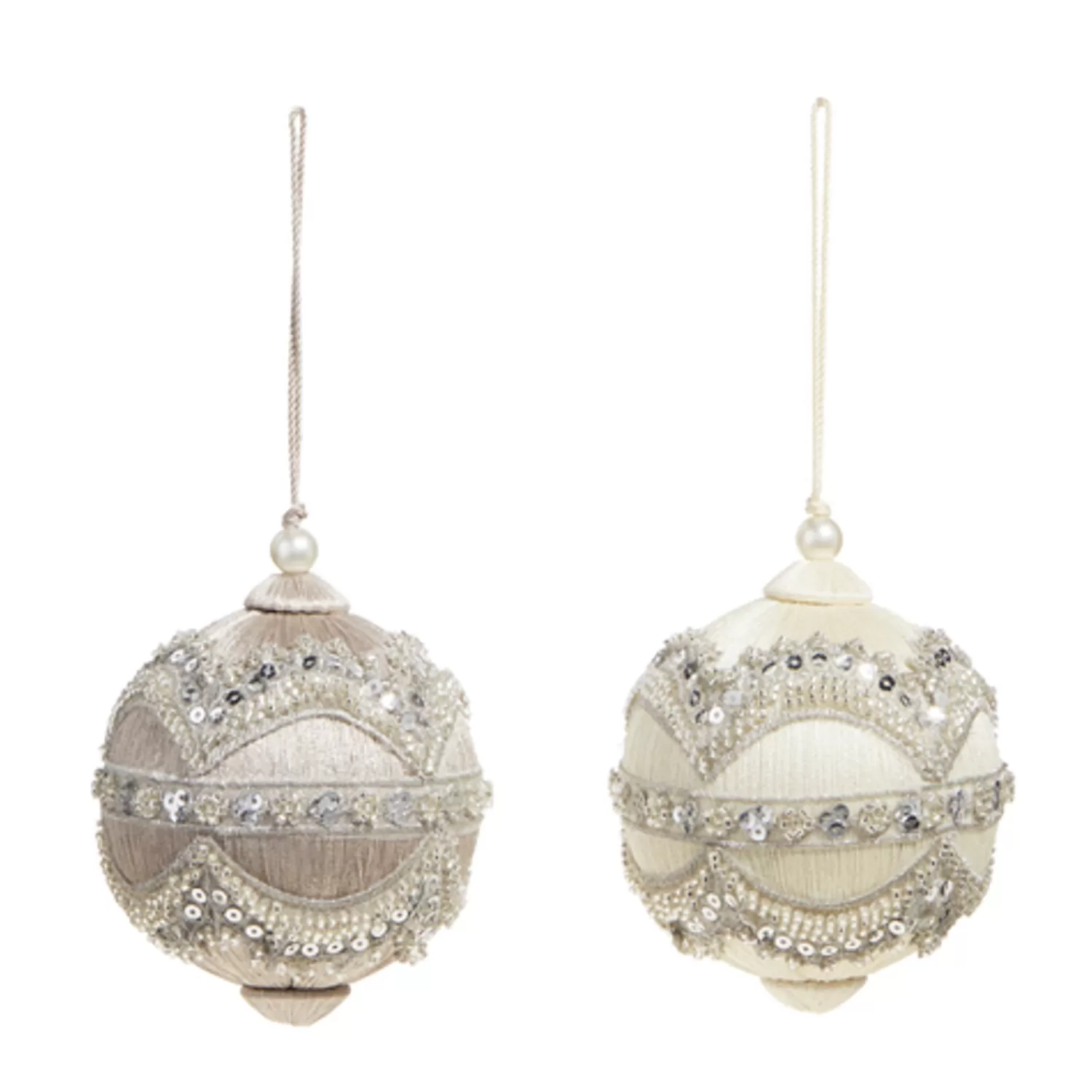 The Jolly Christmas Shop Sleigh Bells | Bells | Raz 4" Silver Or Ivory Jewel And Wrapped Thread Ball Christmas Ornament 4327325
