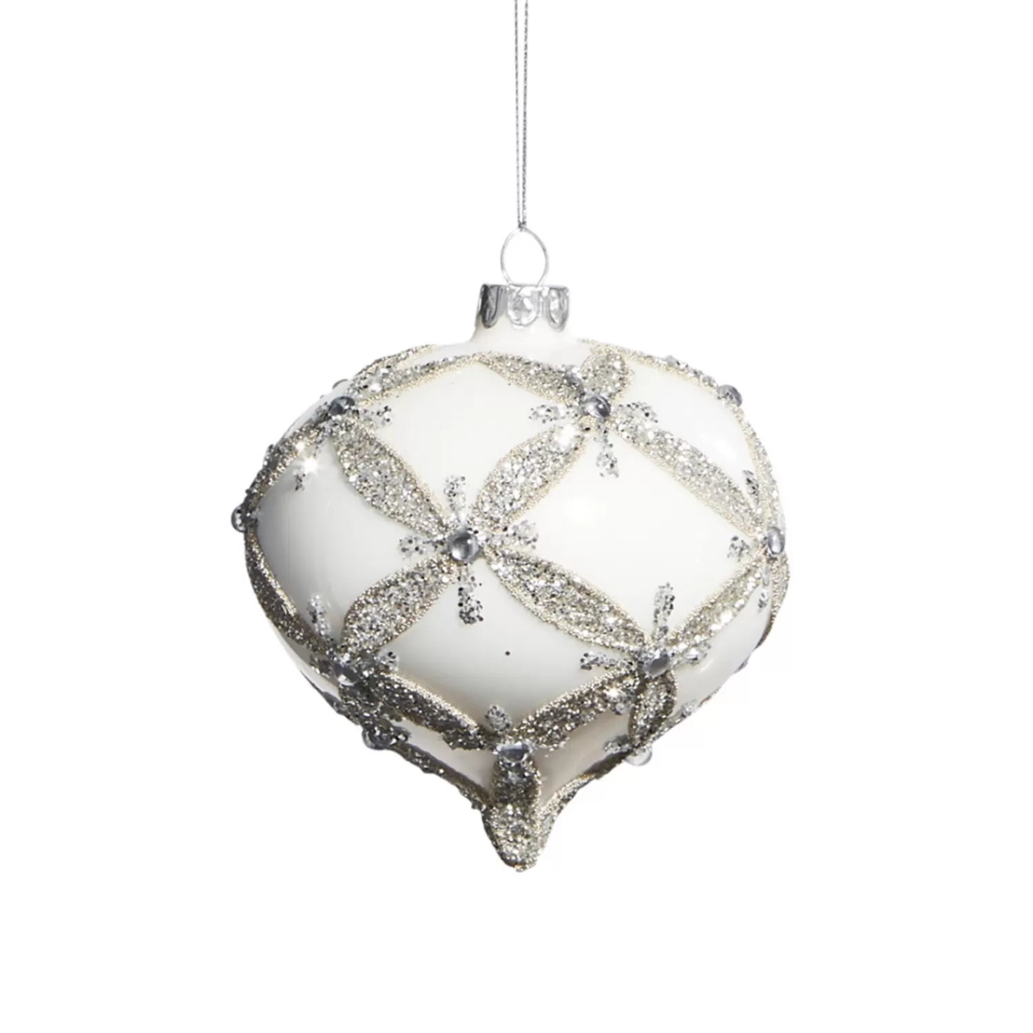 The Jolly Christmas Shop Snowflake Soiree | Gingerbread Lane | Raz 4" White With Silver Embellishment Glass Christmas Ornament 4322834