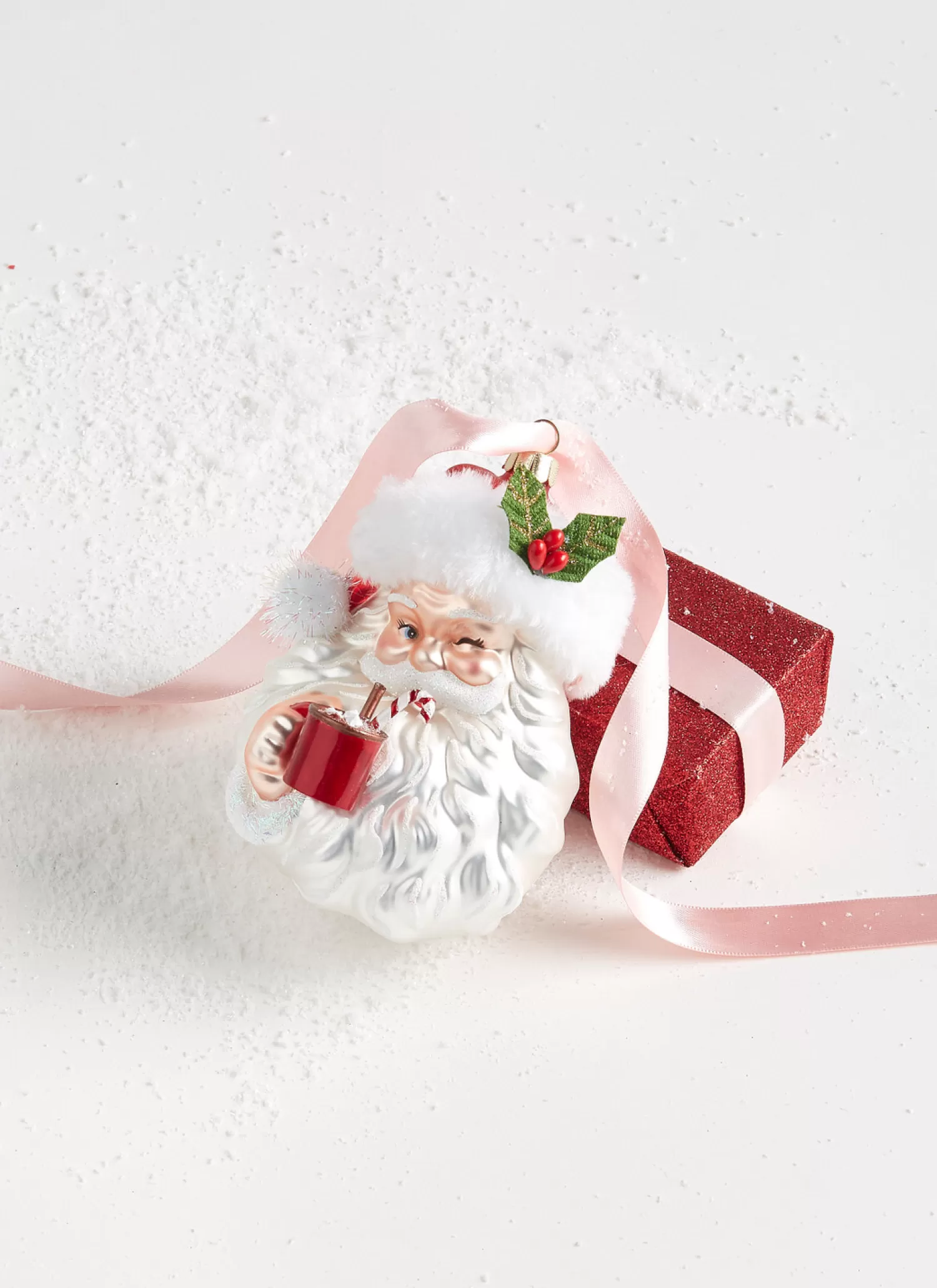 The Jolly Christmas Shop Jingle And Cocoa | Gingerbread Lane | Raz 5.25" Santa Drinking Cocoa Glass Christmas Ornament 4352851