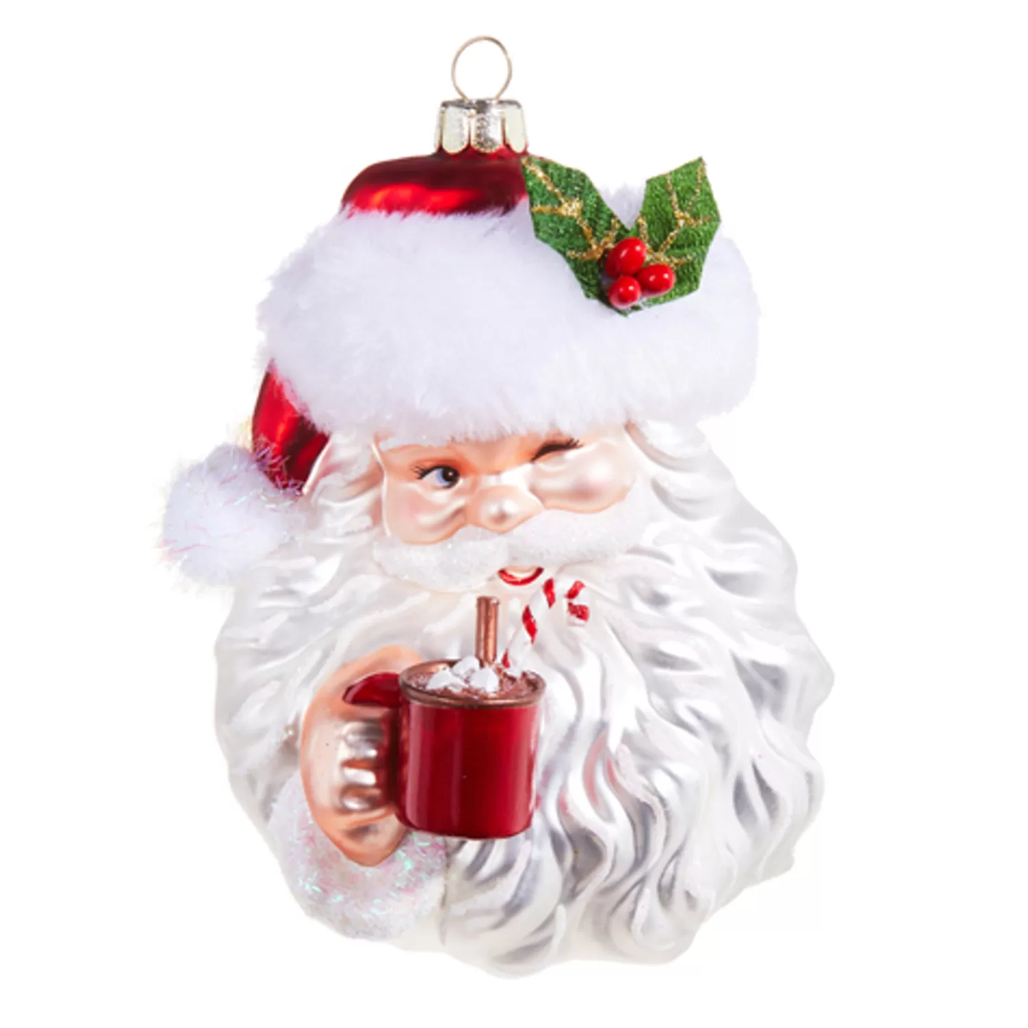 The Jolly Christmas Shop Jingle And Cocoa | Gingerbread Lane | Raz 5.25" Santa Drinking Cocoa Glass Christmas Ornament 4352851