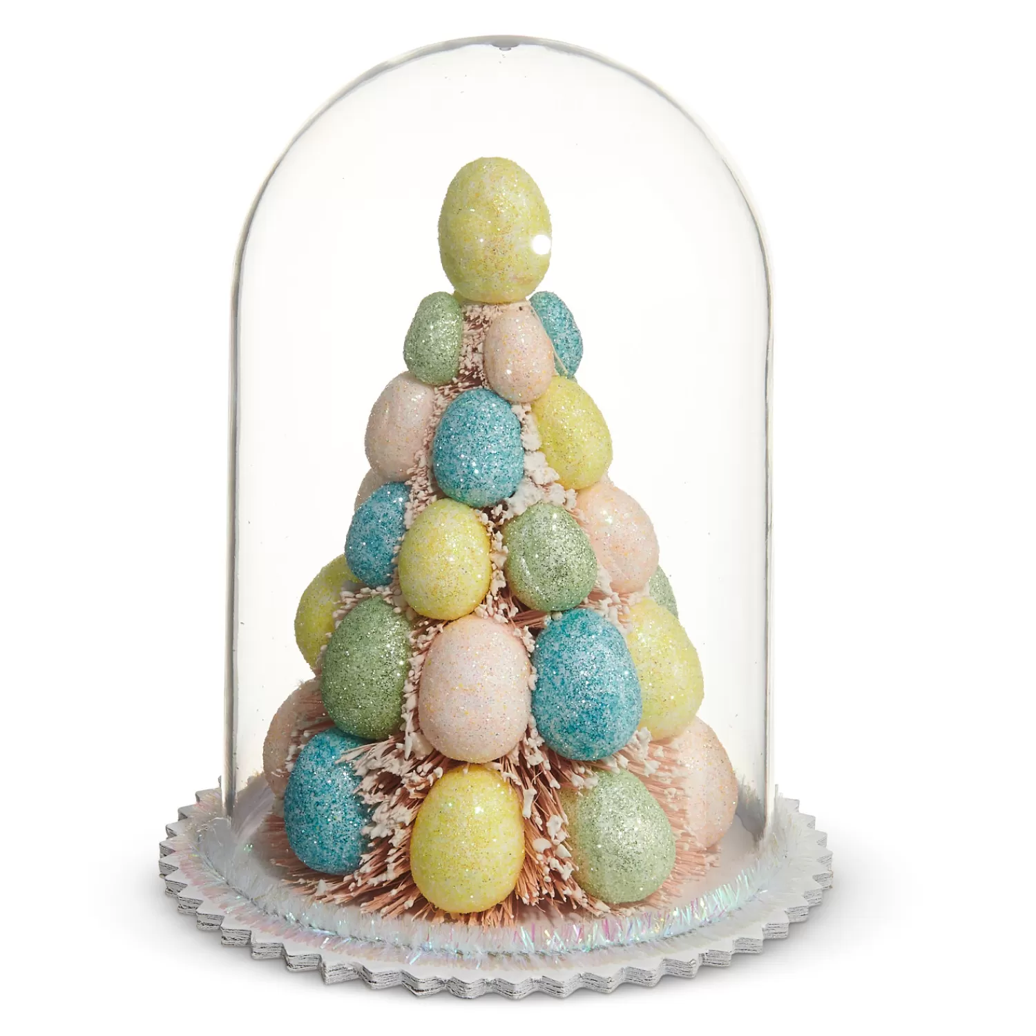 The Jolly Christmas Shop Trees, Wreaths & Garlands | Figurines | Raz 5.5" Bottle Brush Tree With Egg Ornaments In Cloche Easter Decoration 4415511