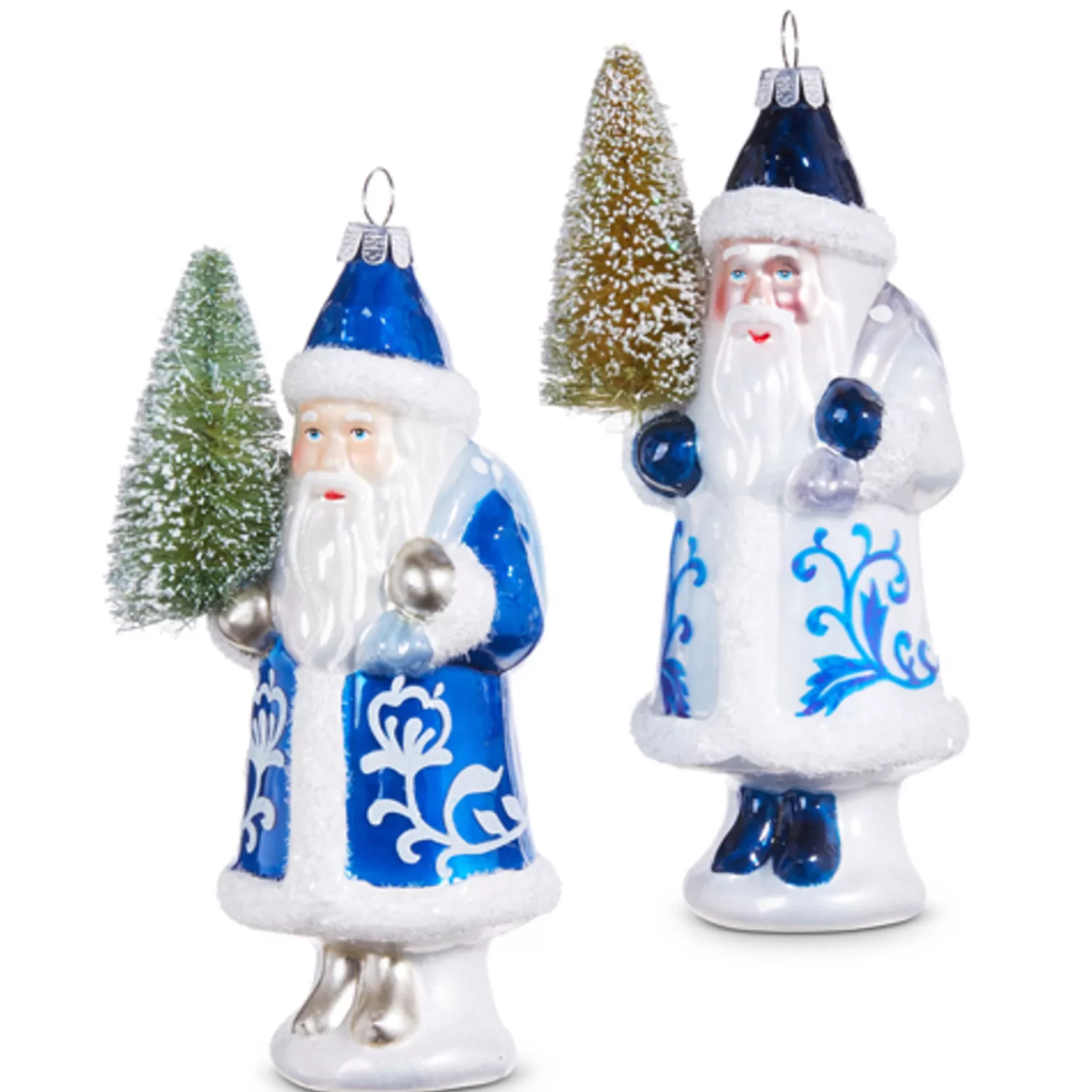 The Jolly Christmas Shop Charming Holiday | Tartan Traditions | Raz 5.5" Delft Santa With Tree Glass Christmas Ornament 4352893