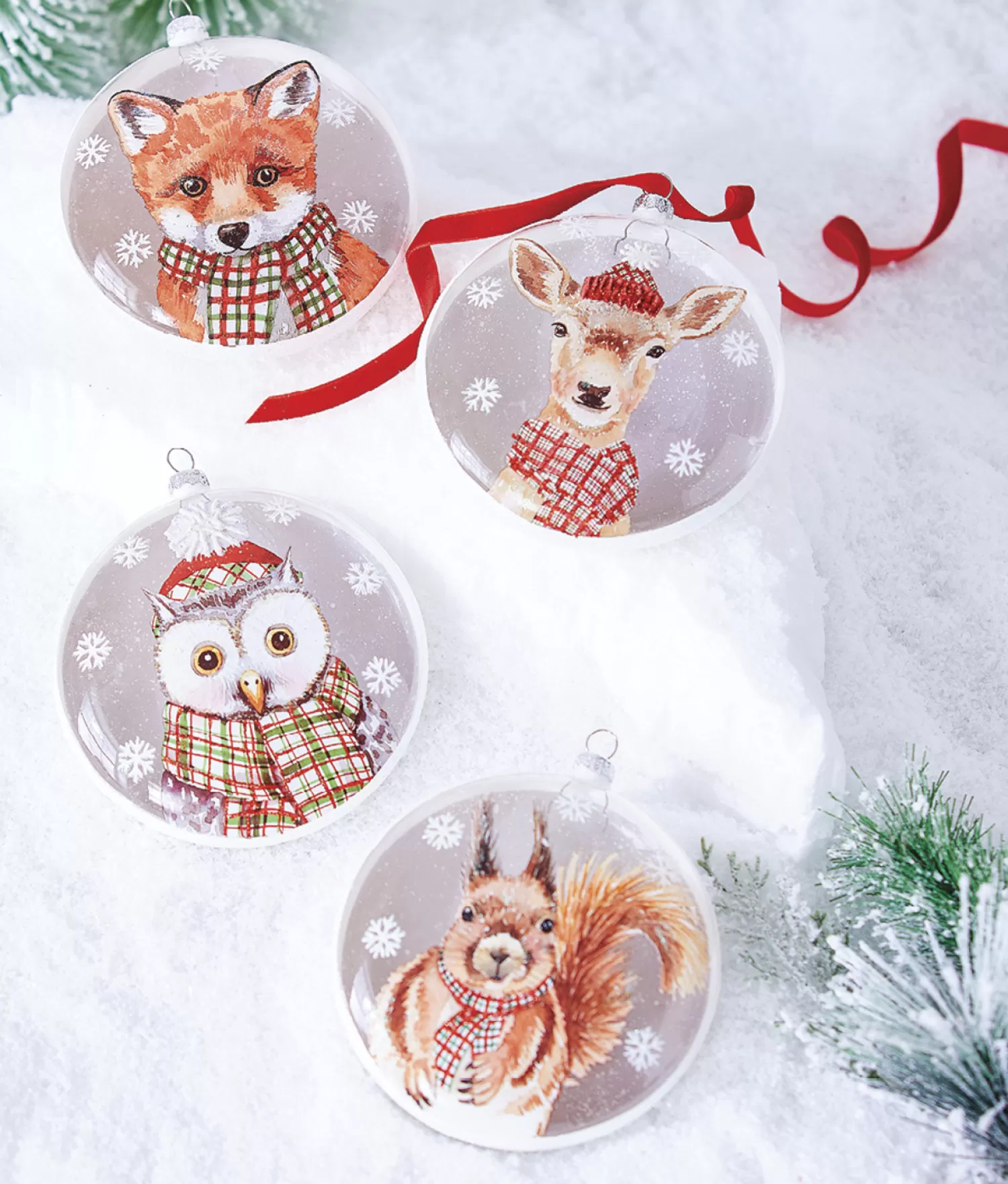 The Jolly Christmas Shop Dashing Through The Snow | Woodland Wonder | Raz 5.5" Set Of 4 North Pole Friends Glass Disc Christmas Ornament 4224624