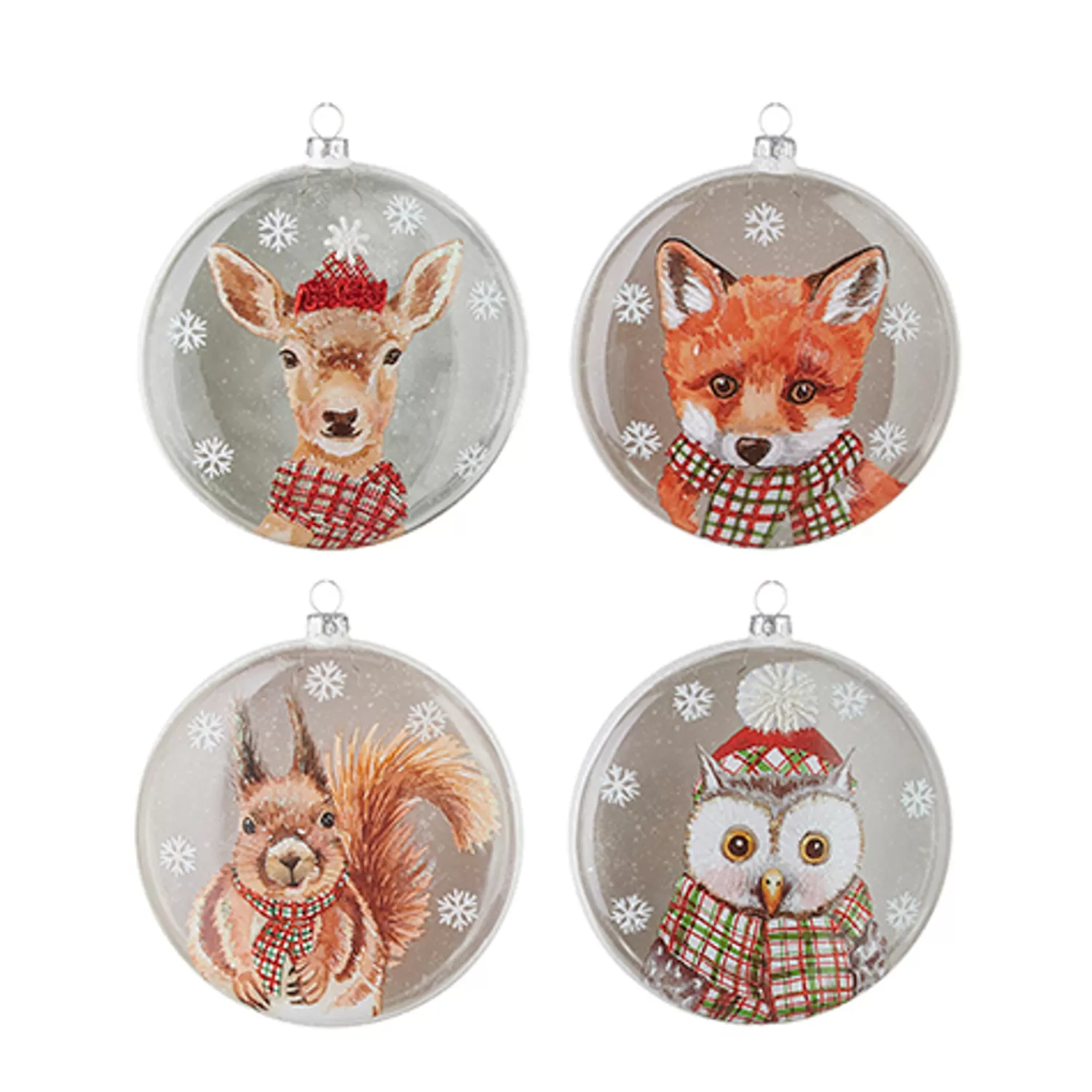 The Jolly Christmas Shop Dashing Through The Snow | Woodland Wonder | Raz 5.5" Set Of 4 North Pole Friends Glass Disc Christmas Ornament 4224624