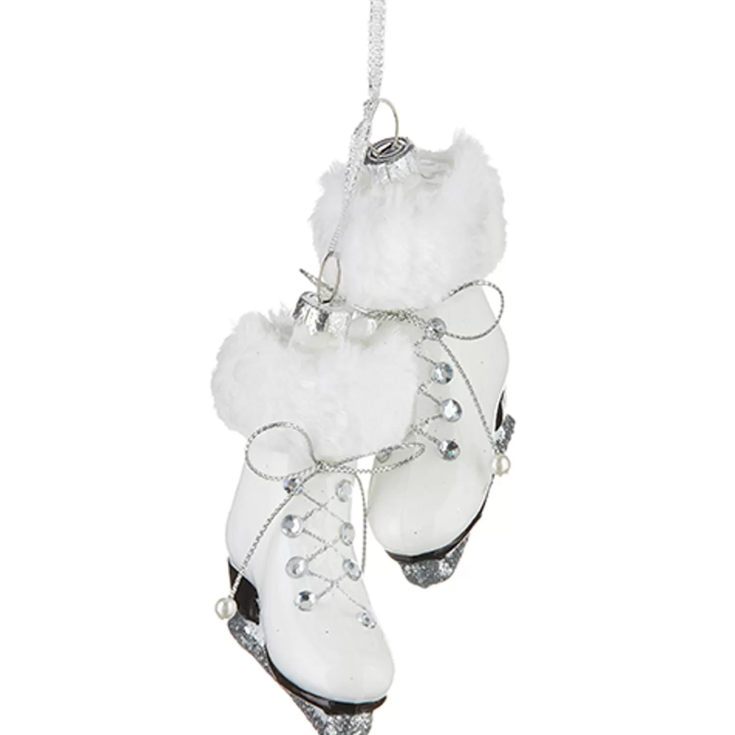 The Jolly Christmas Shop Bon Noel | Snowflake Soiree | Raz 5.5" White Fur Trim Skates Glass Christmas Ornament 4220921