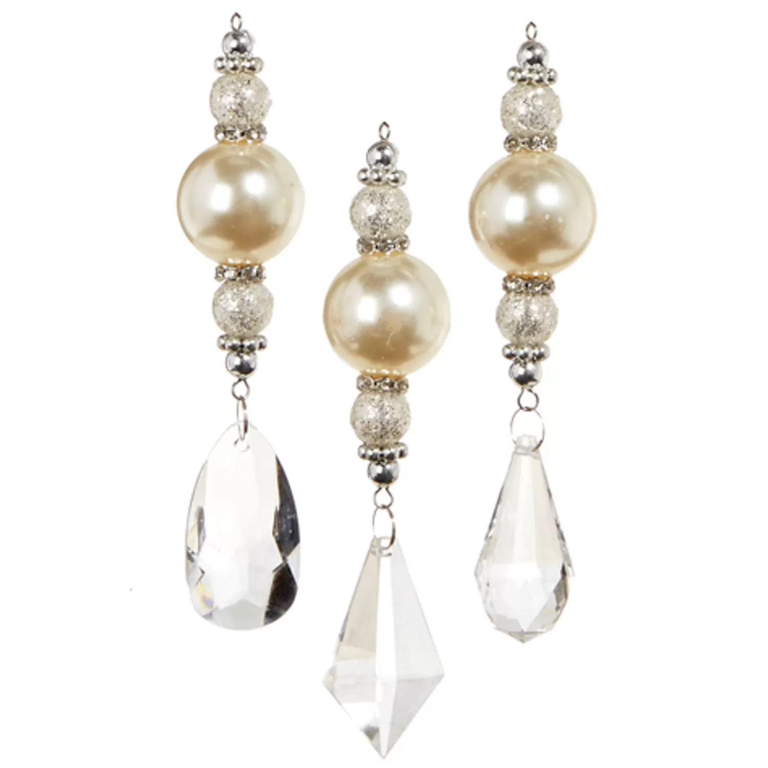 The Jolly Christmas Shop Champagne Wishes | Elegant | Raz 5.75" Crystal Pearl Drop Christmas Ornament Set Of 3 4312512