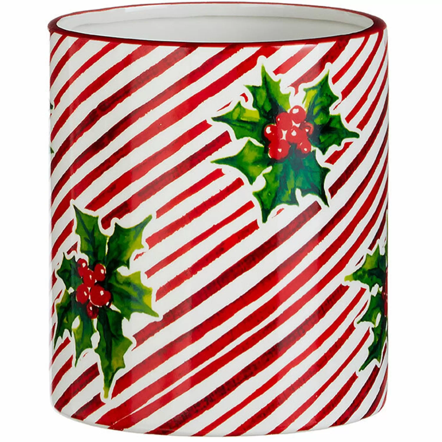 The Jolly Christmas Shop Jingle And Cocoa | Candy Land | Raz 5.75" Or 12" Red And White Striped Holly Berry Christmas Container
