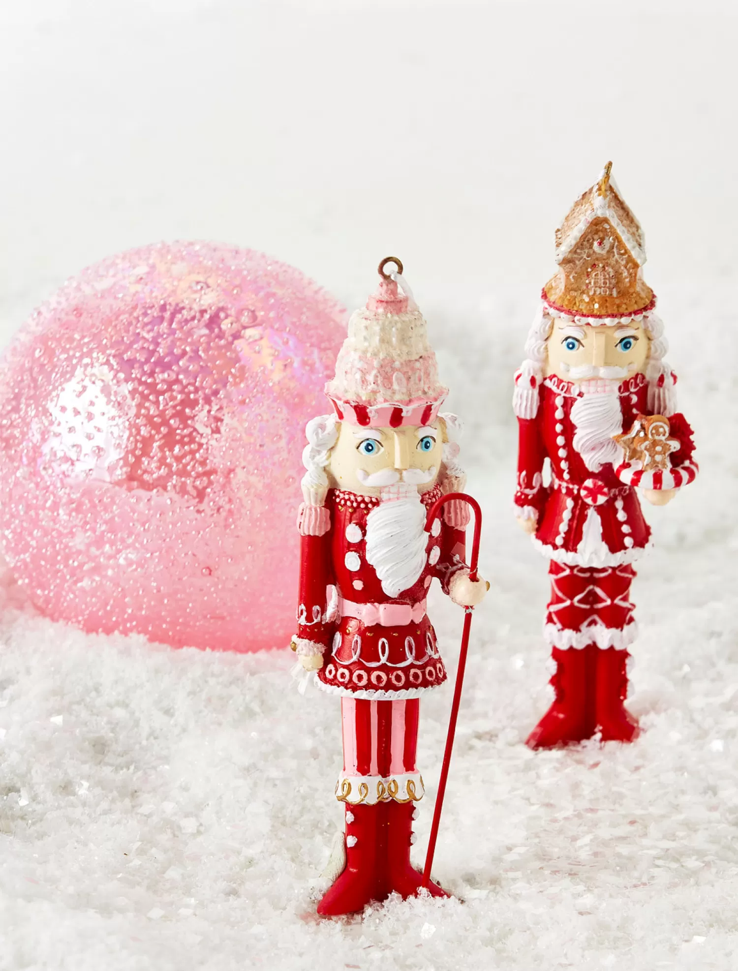 The Jolly Christmas Shop Jingle And Cocoa | Gingerbread | Raz 5.75" Pink And Red Gingerbread Nutcracker Christmas Ornament Set Of 2 4310255