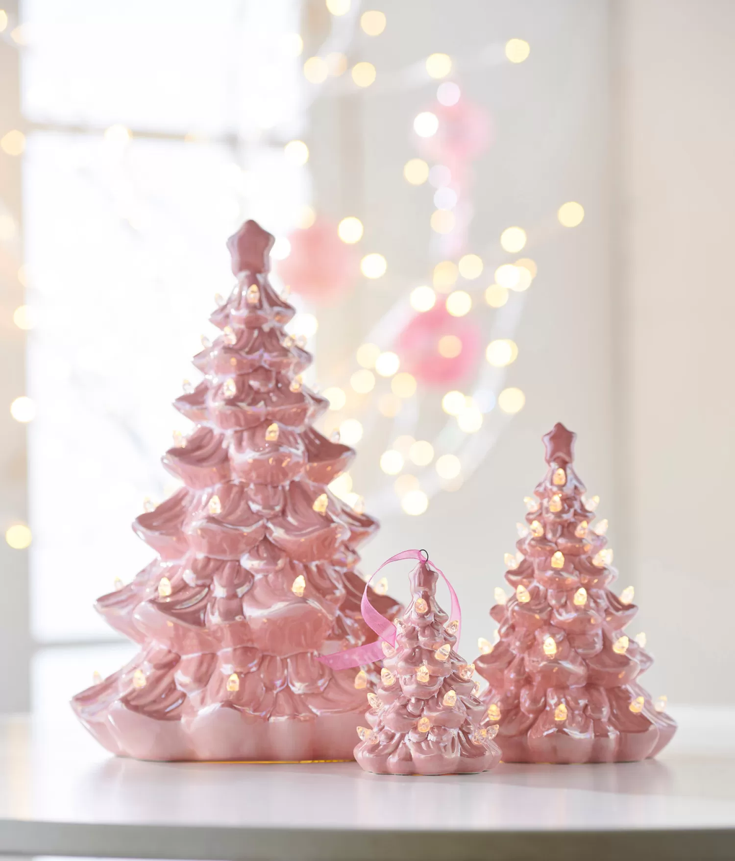 The Jolly Christmas Shop A Blushing Holiday | Pink Christmas Decorations | Raz 5", 8", Or 13" Lighted Pink Ceramic Christmas Tree