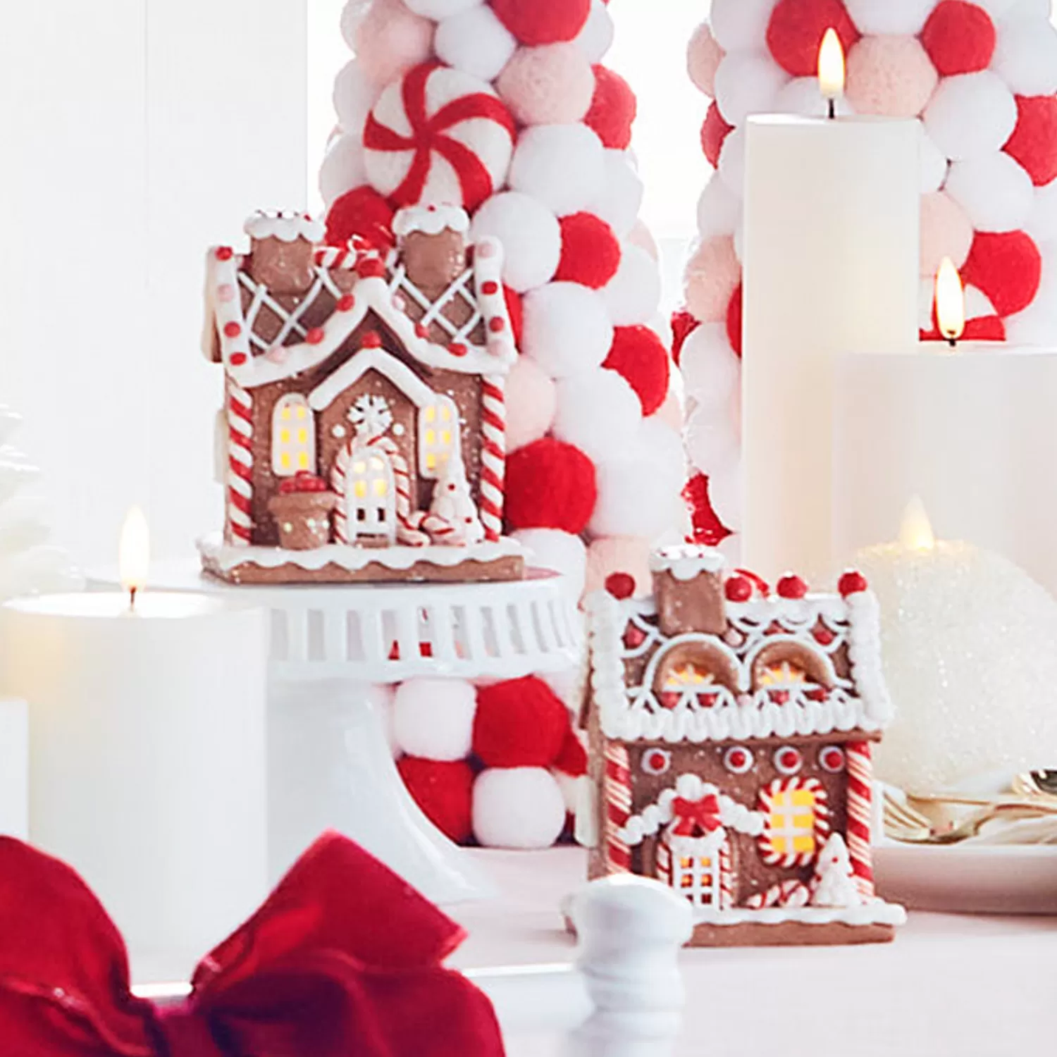The Jolly Christmas Shop Jingle And Cocoa | Gingerbread | Raz 5" Battery Operated Lighted Pink And Red Gingerbread House Christmas Ornament 4316088