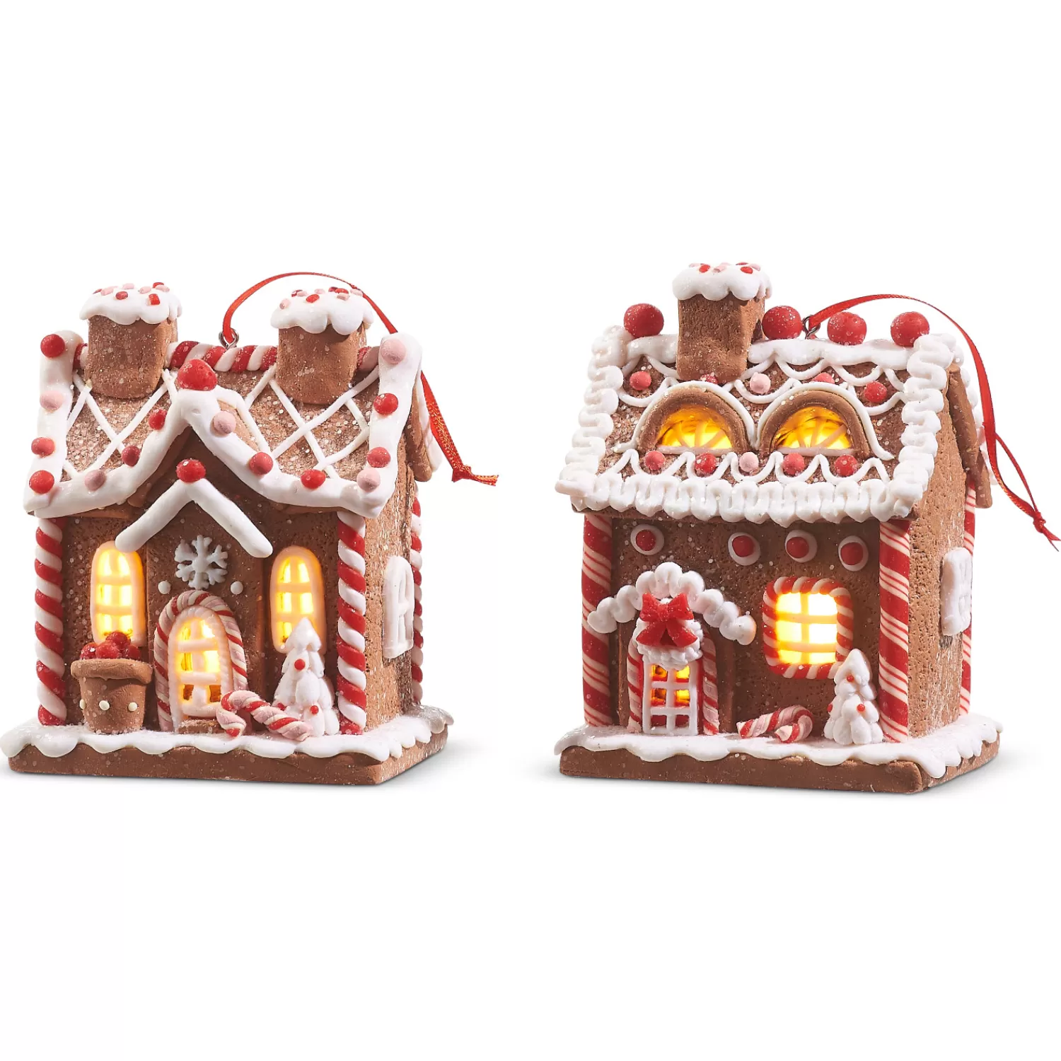 The Jolly Christmas Shop Jingle And Cocoa | Gingerbread | Raz 5" Battery Operated Lighted Pink And Red Gingerbread House Christmas Ornament 4316088