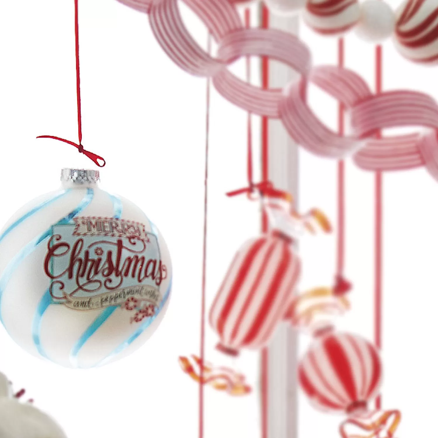 The Jolly Christmas Shop Jingle And Cocoa | The Candy Shop | Raz 5" Blue And White Striped Merry Christmas Glass Ball Ornament 4152869