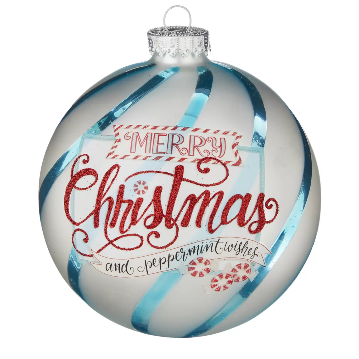 The Jolly Christmas Shop Jingle And Cocoa | The Candy Shop | Raz 5" Blue And White Striped Merry Christmas Glass Ball Ornament 4152869