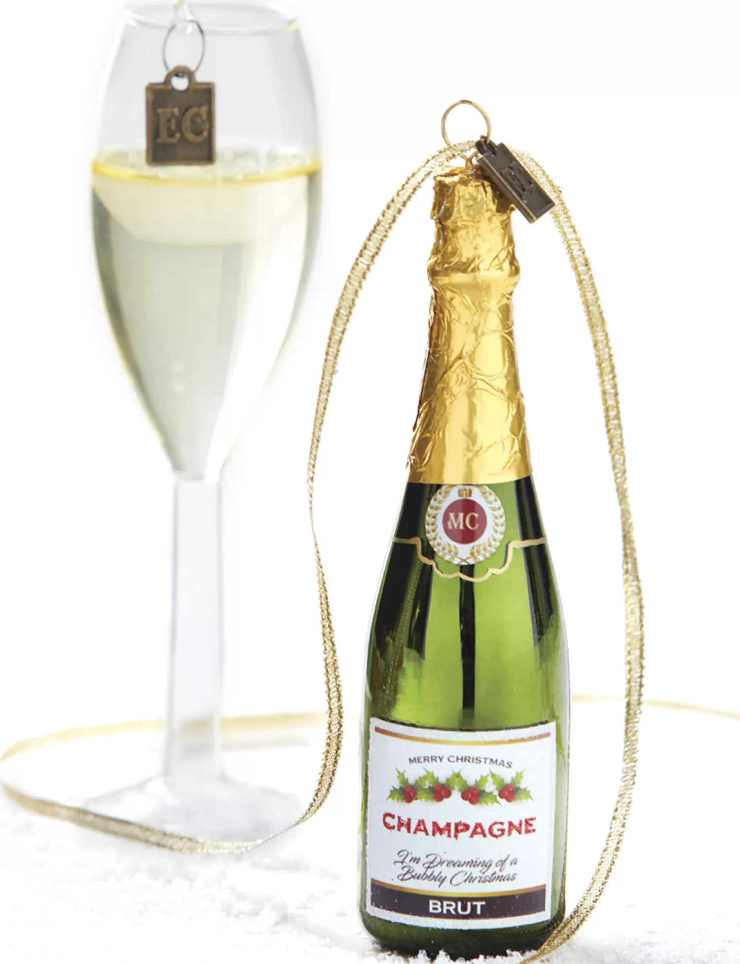 The Jolly Christmas Shop Holiday Cheers | Wedding | Raz 5" Eric Cortina Merry Christmas Champagne Bottle Glass Ornament 4053159