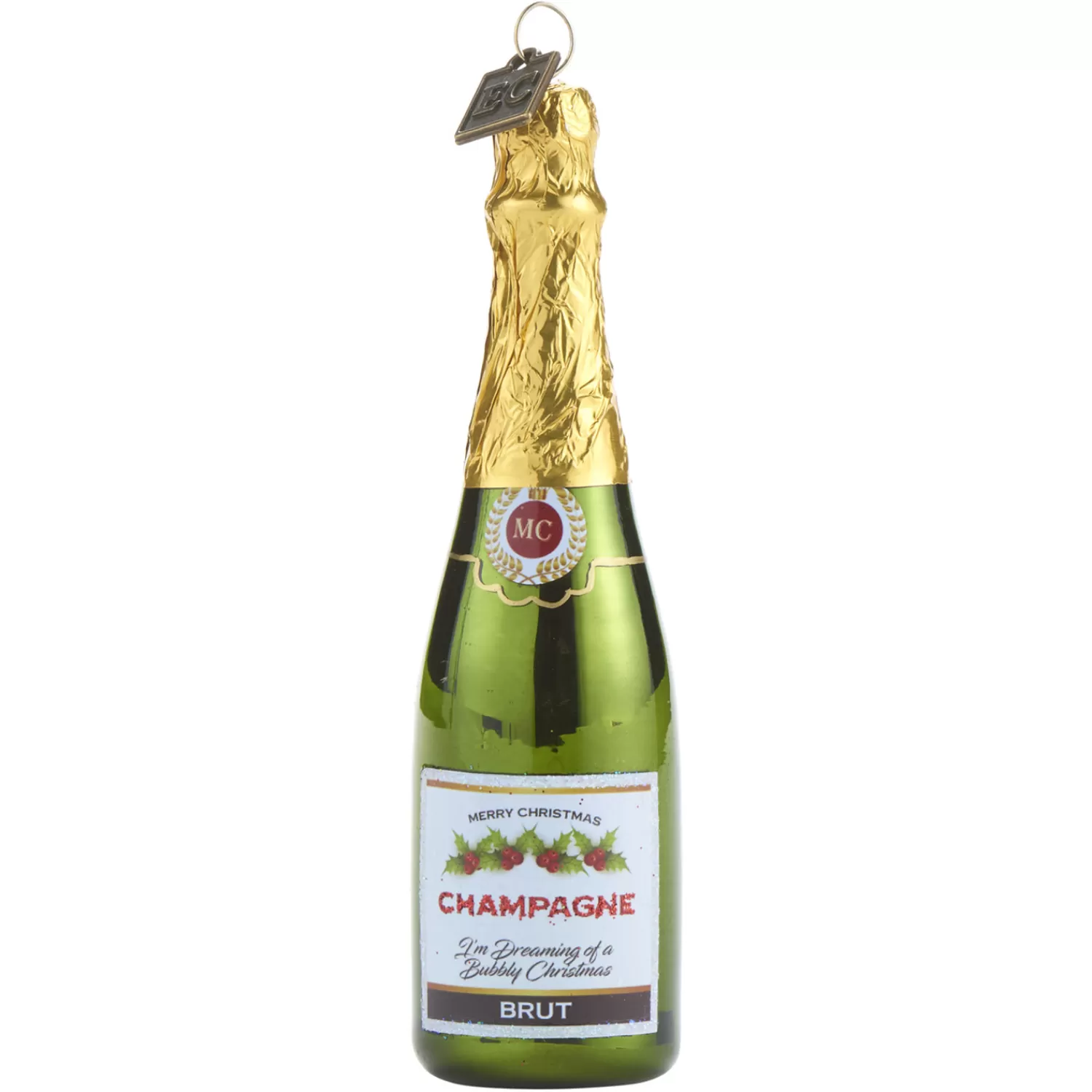 The Jolly Christmas Shop Holiday Cheers | Wedding | Raz 5" Eric Cortina Merry Christmas Champagne Bottle Glass Ornament 4053159