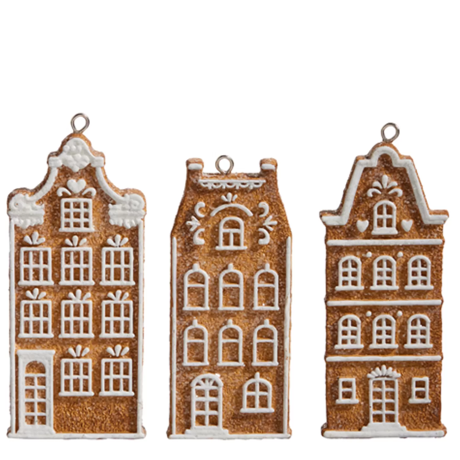 The Jolly Christmas Shop Jingle And Cocoa | Gingerbread | Raz 5" Gingerbread Village Townhouse Christmas Ornament Set Of 3 4457718