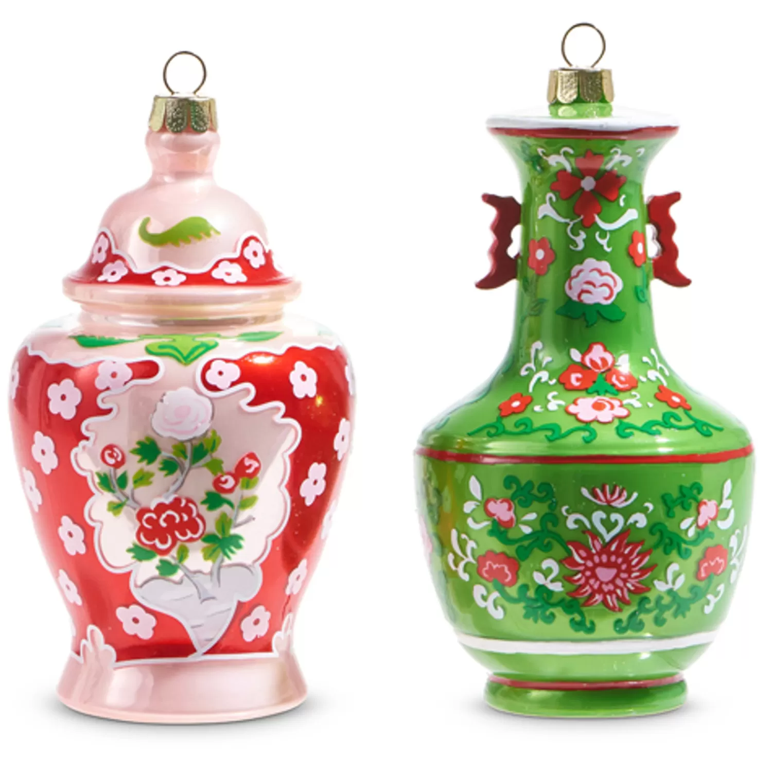 The Jolly Christmas Shop Celebrate The Season | A Blushing Holiday | Raz 5" Green And Pink Chinoiserie Jar Glass Christmas Ornament 4352888