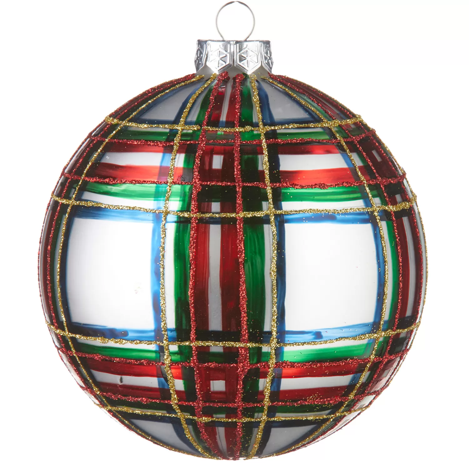 The Jolly Christmas Shop Christmas Traditions | Traditional Christmas Decorations | Raz 5" Large Plaid Ball Glass Christmas Ornament 4224633