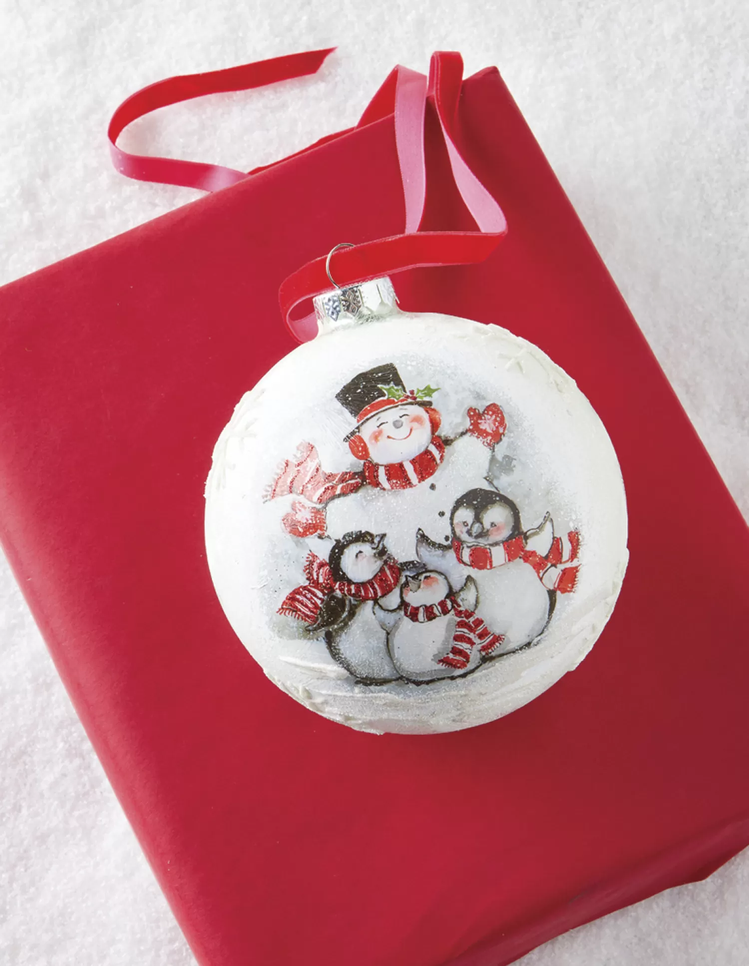 The Jolly Christmas Shop Dashing Through The Snow | Snowman Christmas Decorations | Raz 5" Winter Friends Glass Ball Christmas Ornament 4124550