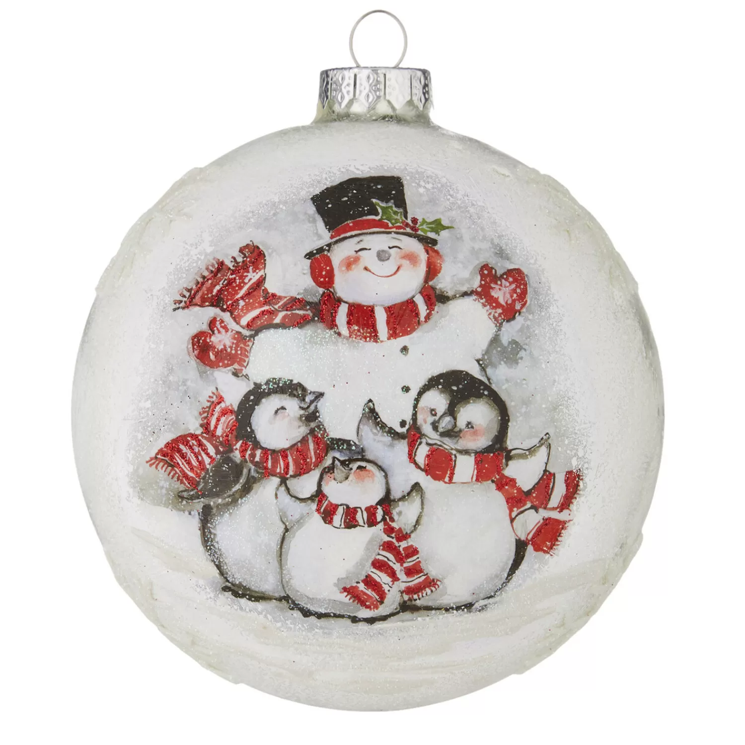The Jolly Christmas Shop Dashing Through The Snow | Snowman Christmas Decorations | Raz 5" Winter Friends Glass Ball Christmas Ornament 4124550