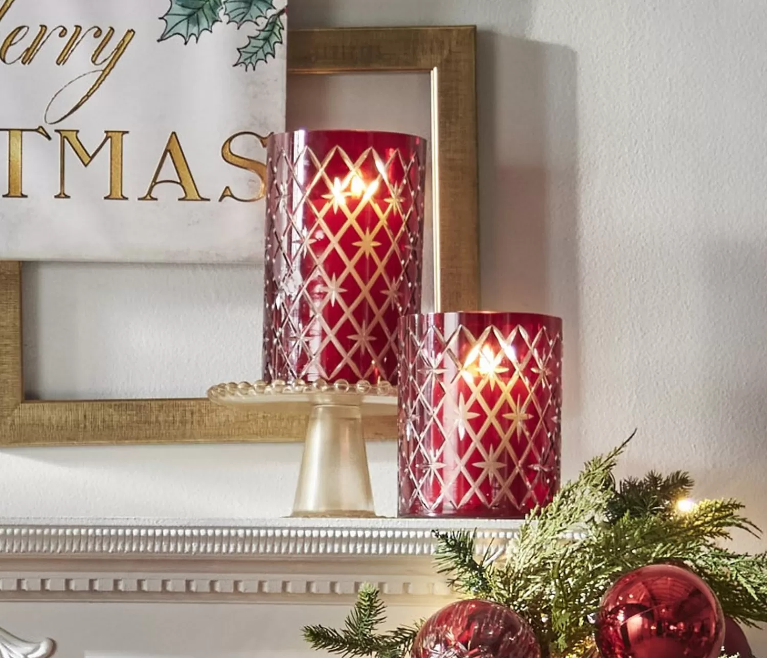 The Jolly Christmas Shop Christmas Traditions | Table Decorations | Raz 6.25" Or 8.5" Red Etched Christmas Container Or Candle Holder