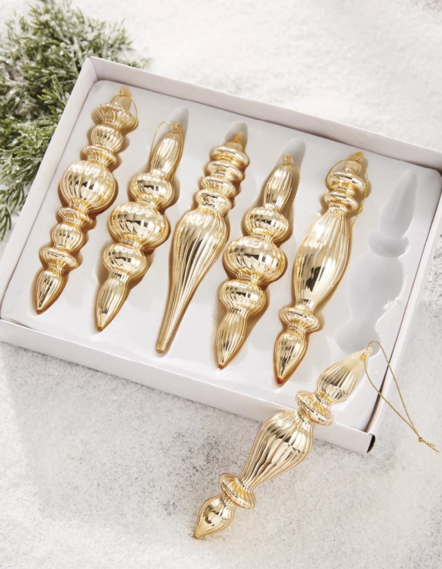The Jolly Christmas Shop Bon Noel | Tartan Traditions | Raz 6.5" Box Of Gold Finial Glass Christmas Ornaments 4122829