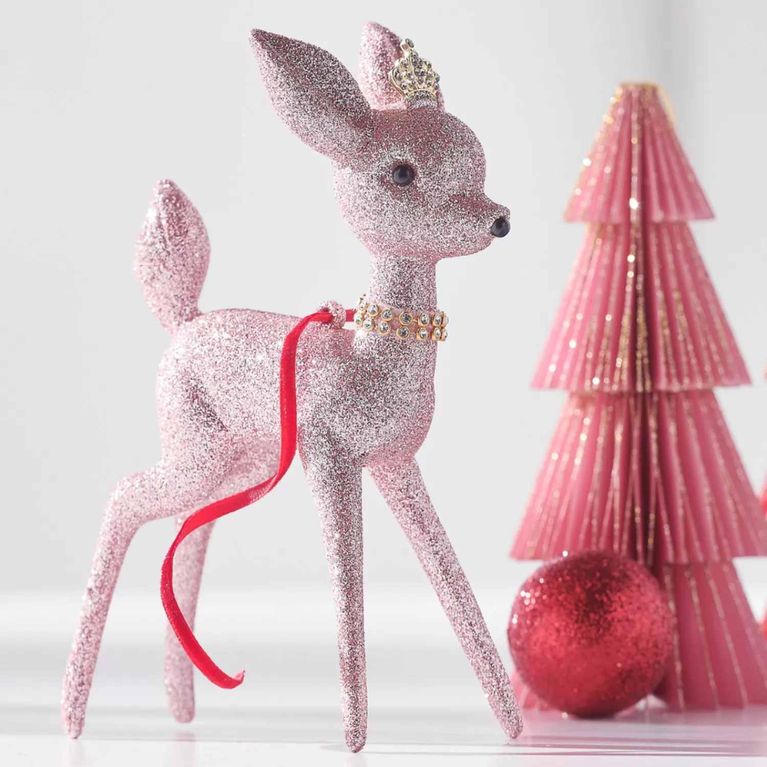 The Jolly Christmas Shop Hipster Tree | Vintage Reincarnated | Raz 6.5" Glittered Pink Deer Vintage Inspired Christmas Ornament 4438864