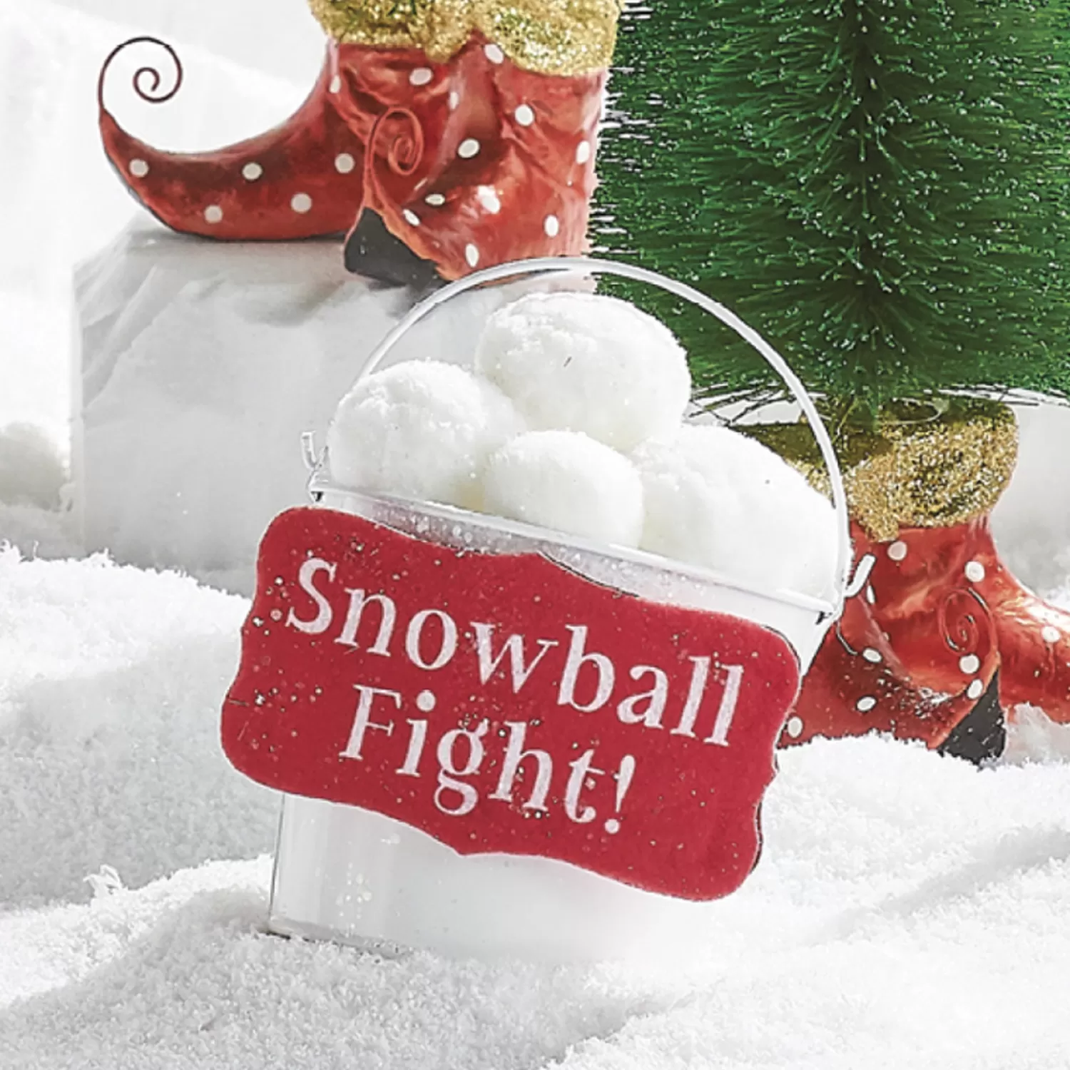 The Jolly Christmas Shop Tinsel Town | Snow Christmas Decorations | Raz 6.5" Snowball Fight Bucket Christmas Ornament 4216350