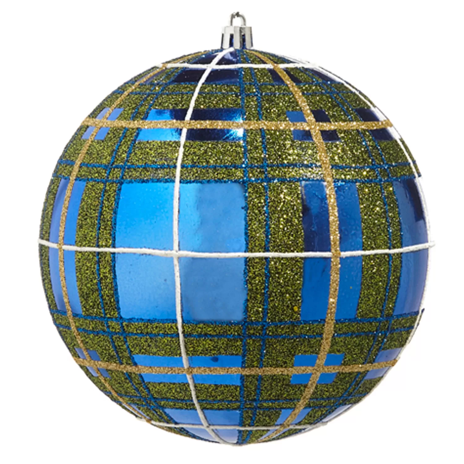 The Jolly Christmas Shop Tartan Traditions | Plaid | Raz 6" Blue And Green Plaid Glitter Ball Christmas Ornament 4432727