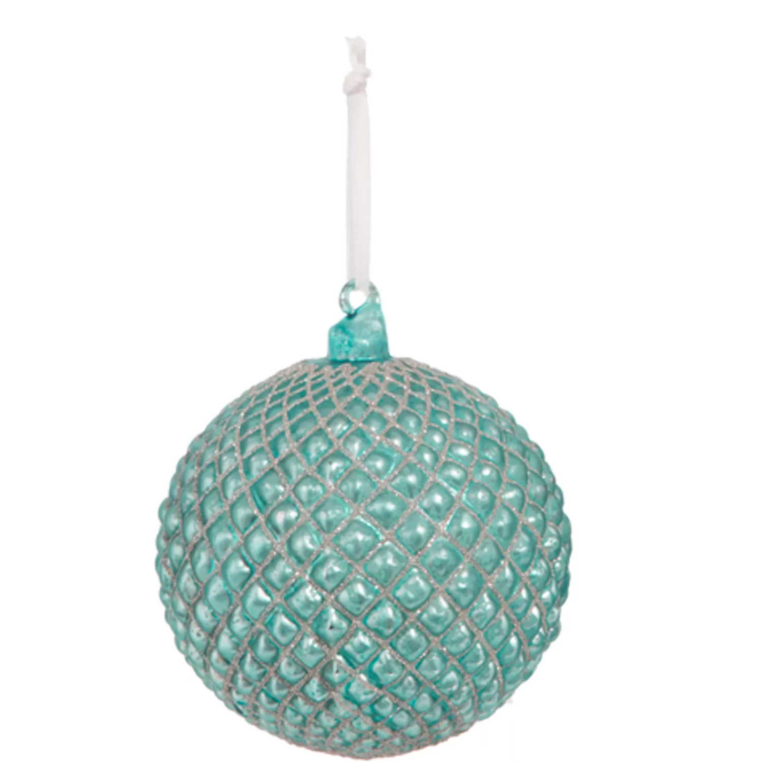 The Jolly Christmas Shop Sleigh Bells | Bells | Raz 6" Cerulean Blue Quilted Ball Glass Christmas Ornament 4322938