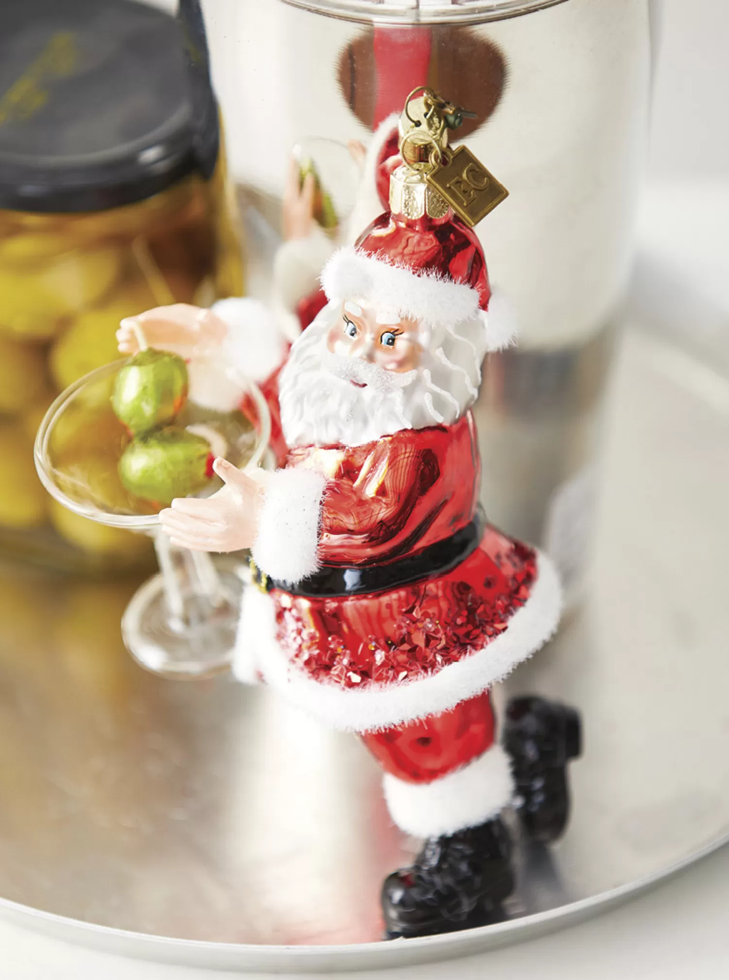 The Jolly Christmas Shop Holiday Cheers | Eric Cortina | Raz 6" Eric Cortina Just One Drink Santa Glass Christmas Ornament 4153114
