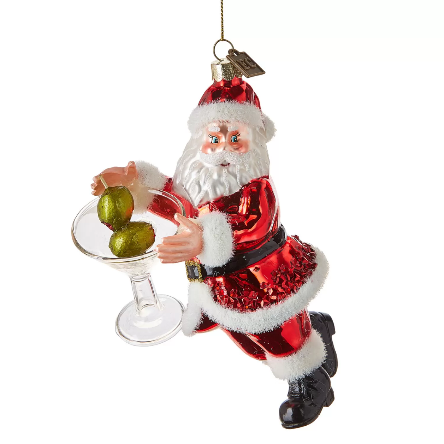 The Jolly Christmas Shop Holiday Cheers | Eric Cortina | Raz 6" Eric Cortina Just One Drink Santa Glass Christmas Ornament 4153114