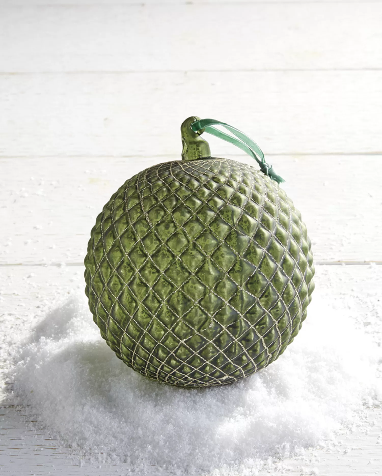 The Jolly Christmas Shop O Tannebaun | Classic Carols | Raz 6" Green Quilted Ball Glass Christmas Ornament 4022885