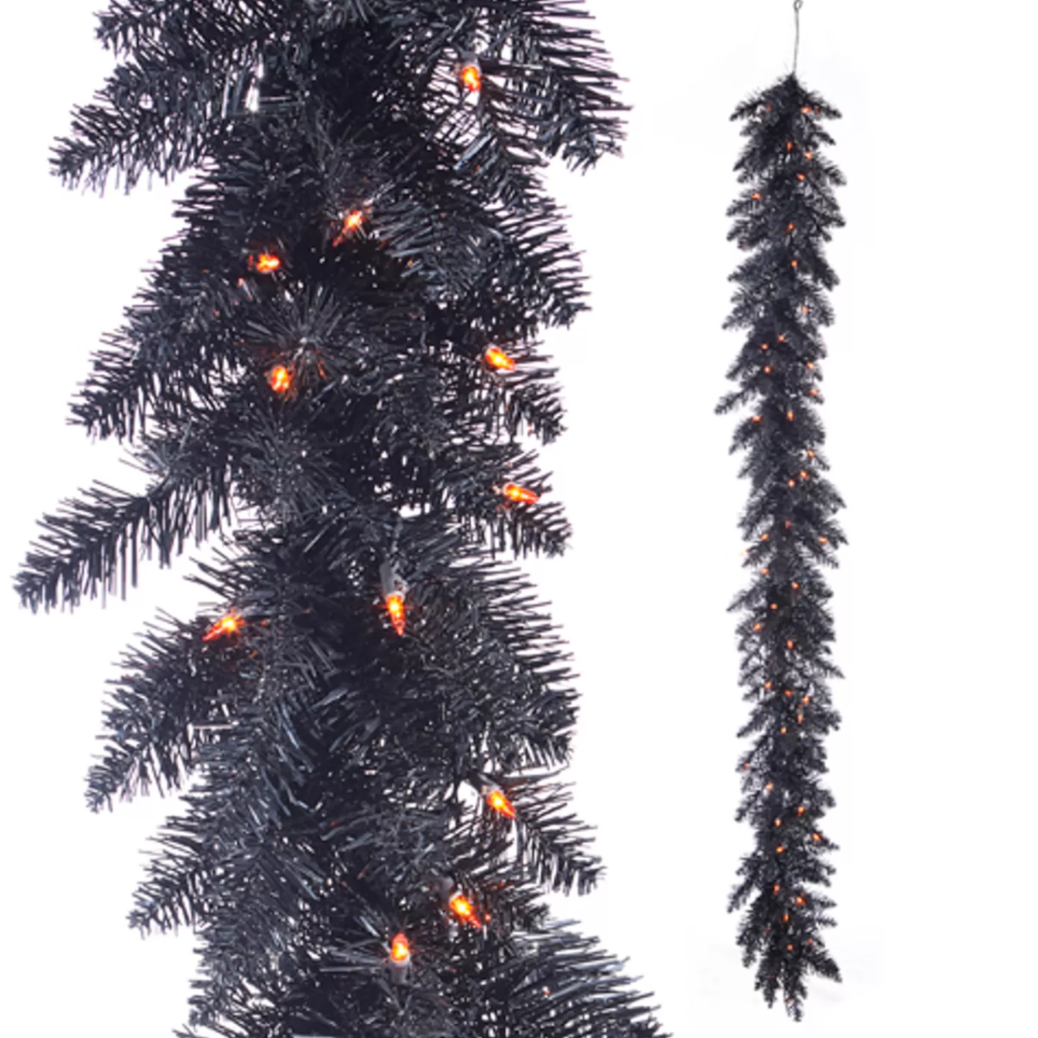 The Jolly Christmas Shop Halloween Indoor Decorations | Raz 6' Halloween Black Tinsel Garland Pre-lit With Orange Lights G4352022