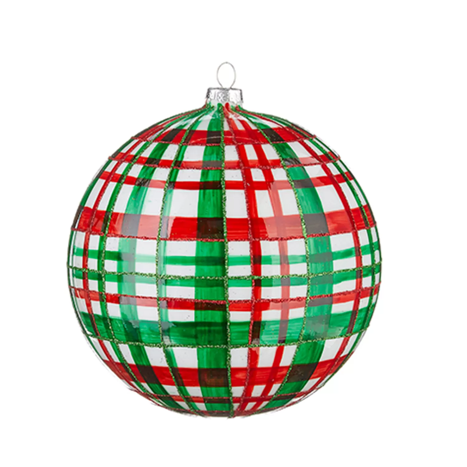The Jolly Christmas Shop Dashing Through The Snow | Christmas Traditions | Raz 6" Large Green And Red Plaid Ball Glass Christmas Ornament 4224539