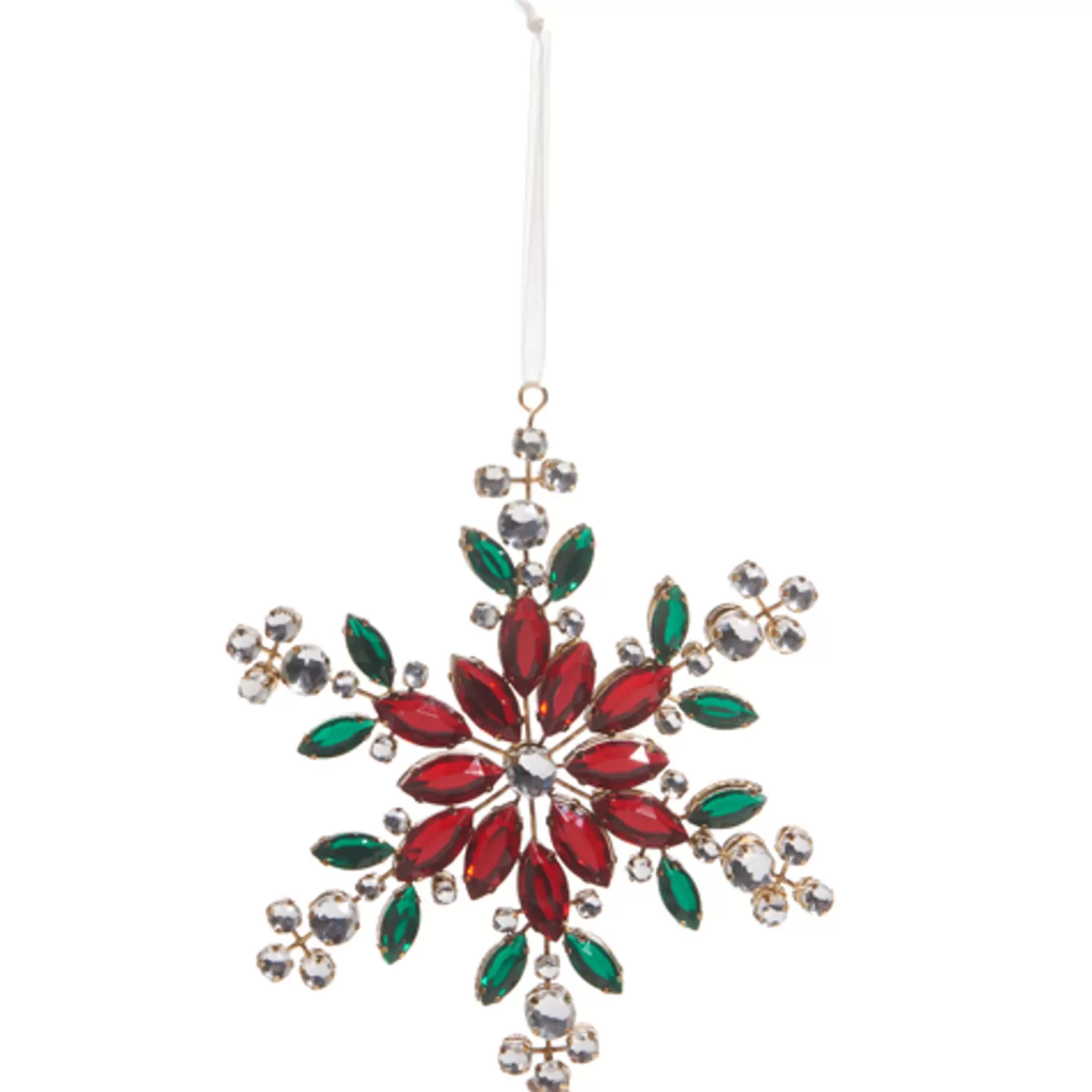 The Jolly Christmas Shop Christmas Traditions | Vintage Decorations | Raz 6" Red And Green Jeweled Snowflake Christmas Ornament 4413517