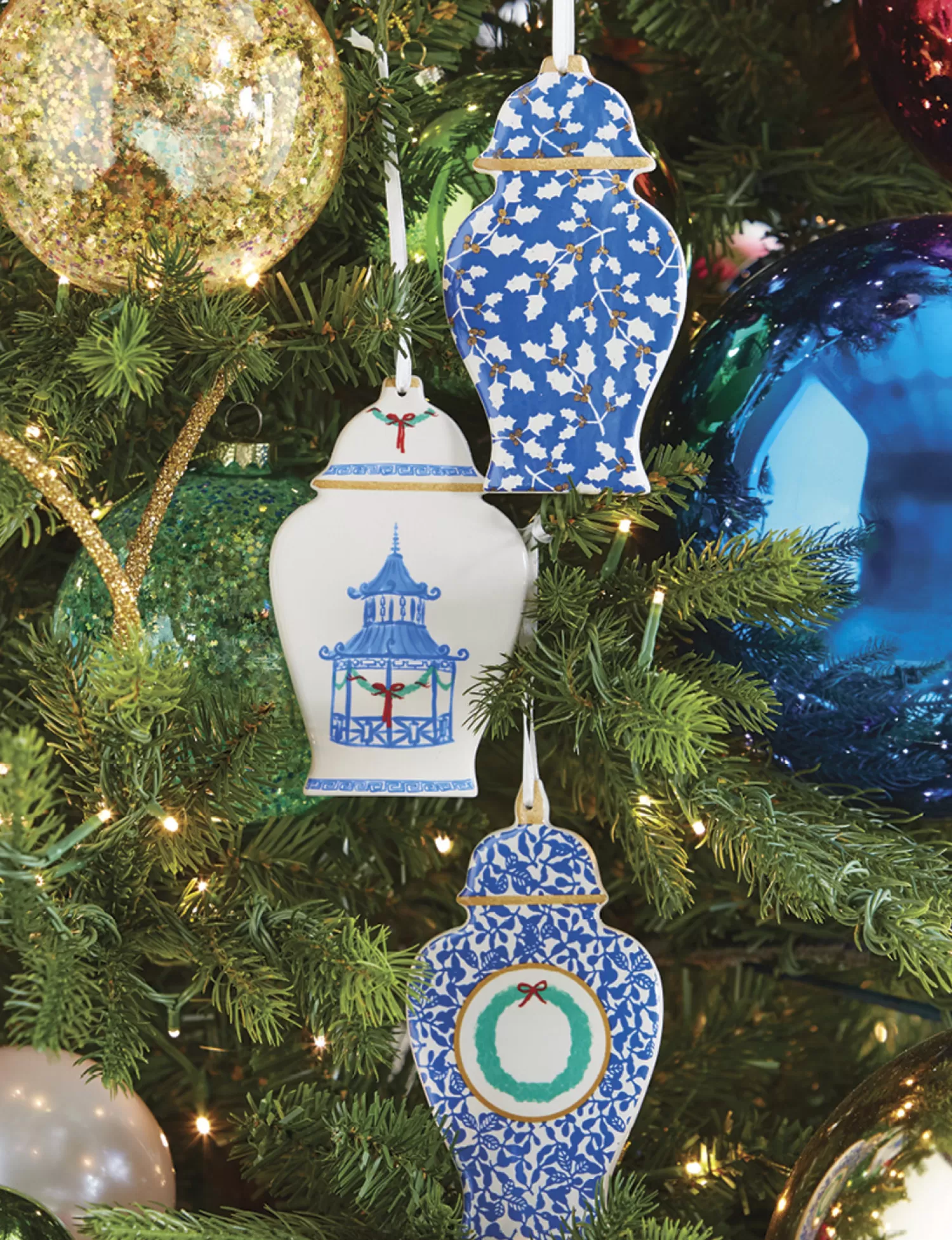 The Jolly Christmas Shop Easter Ornaments | Tinsel Town | Raz 6" Set Of 3 Delft Ginger Jar Cut Out Christmas Ornament 4210273