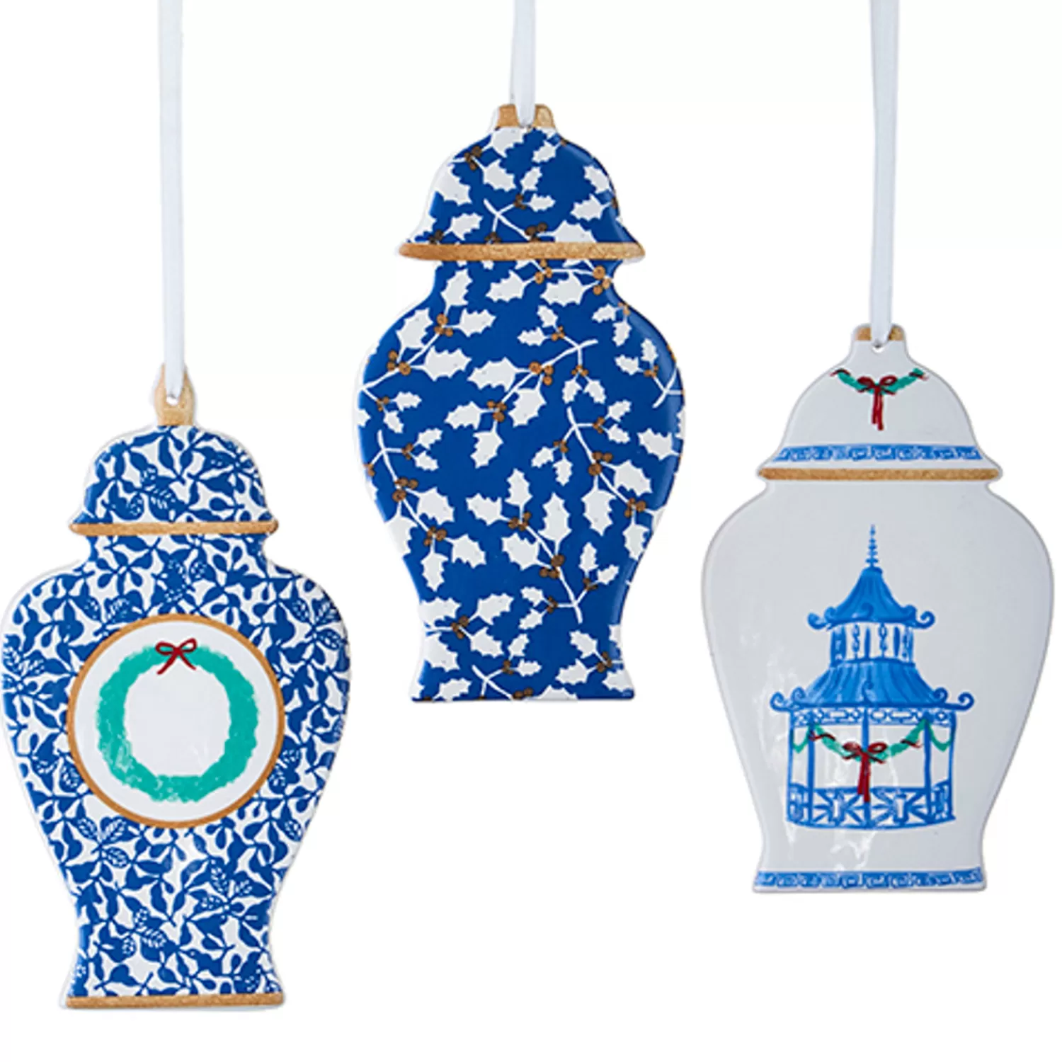 The Jolly Christmas Shop Easter Ornaments | Tinsel Town | Raz 6" Set Of 3 Delft Ginger Jar Cut Out Christmas Ornament 4210273