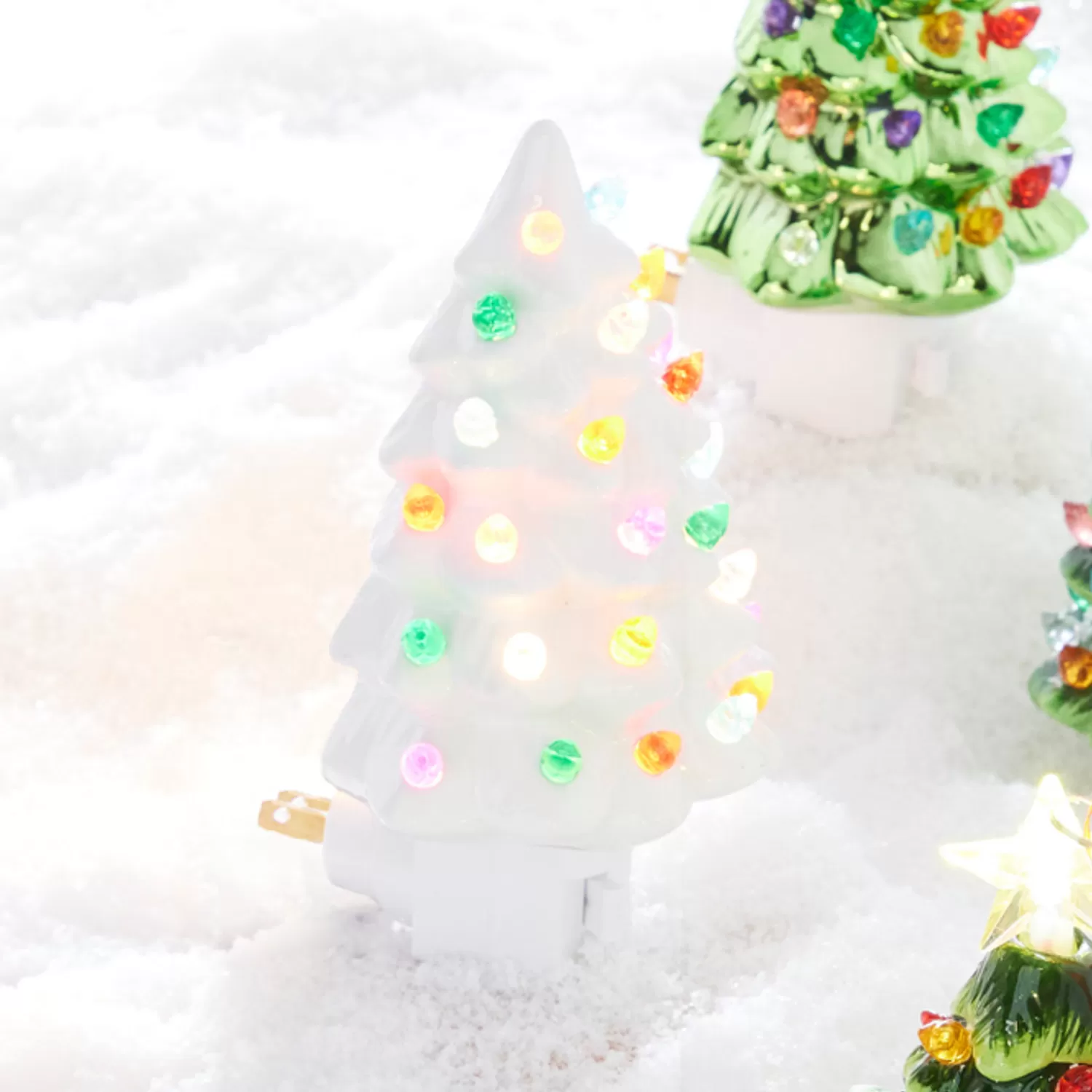 The Jolly Christmas Shop Vintage Reincarnated | Vintage Farm House | Raz 6" Vintage White Ceramic Christmas Tree Night Light 4319166