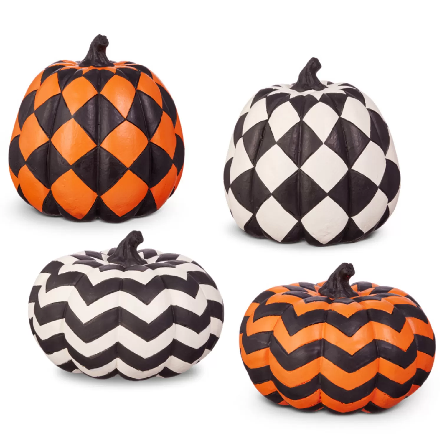 The Jolly Christmas Shop Halloween Indoor Decorations | Raz 7.5" Checkered Or Chevron Orange Or Black And White Pumpkin Halloween Decoration