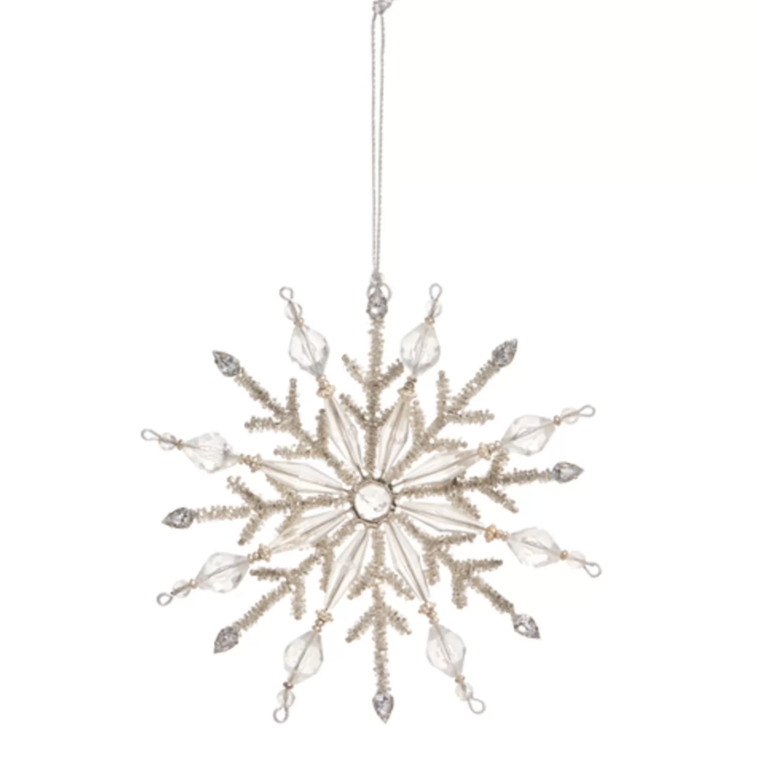 The Jolly Christmas Shop Snowflake Soiree | Snow Christmas Decorations | Raz 7.5" Large Jeweled Silver Snowflake Christmas Ornament 4403602