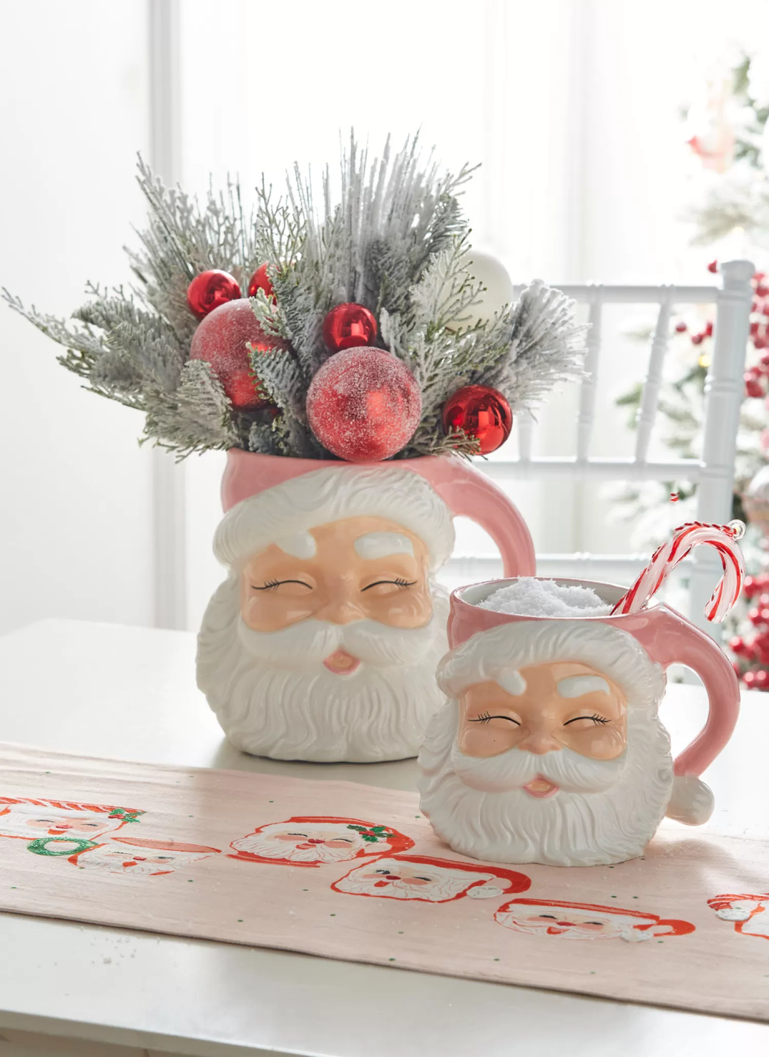The Jolly Christmas Shop Jingle And Cocoa | Santa Christmas Decorations | Raz 7.5" Or 8" Large Pink Santa Christmas Container Mug